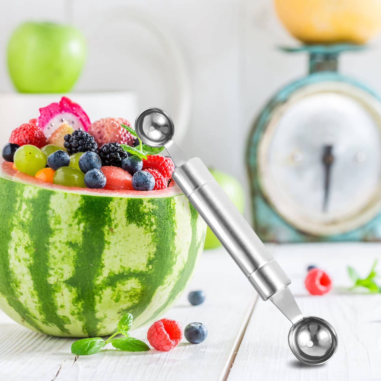 2-Pack Stainless Steel Fruit Scoop & Cutter Set - Professional Fruit Carving Tools for Melon, Apple, Kiwi - Perfect for Kitchen, Fruit Platters, and Party Decorations