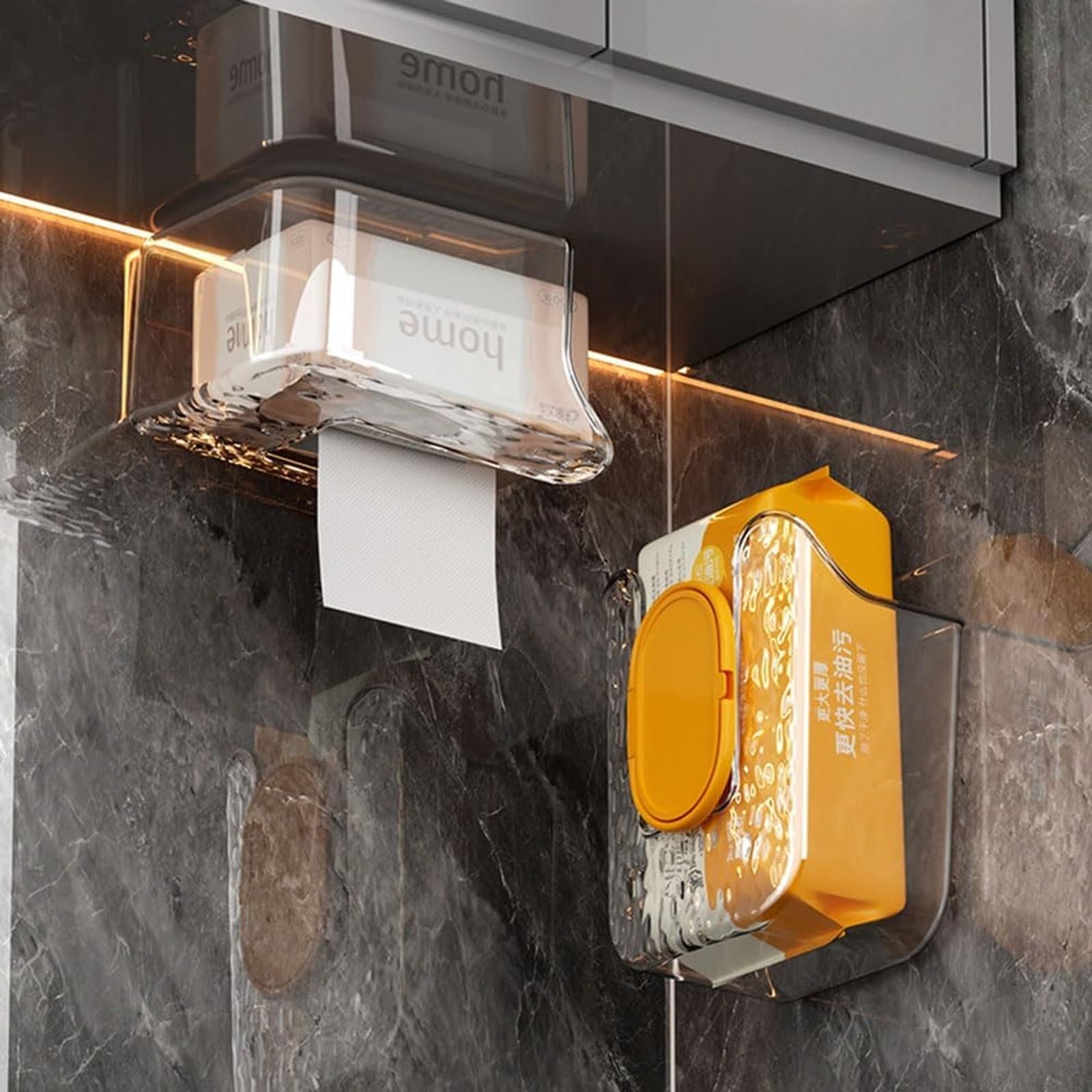 Wall Mounted Tissue Box Holder - Self-Adhesive Acrylic Bathroom & Kitchen Storage Organizer | No-Drill Toilet Paper Dispenser for Home, Office, RV (Transparent) | Perfect for Small Spaces & Hygienic Wipe Storage