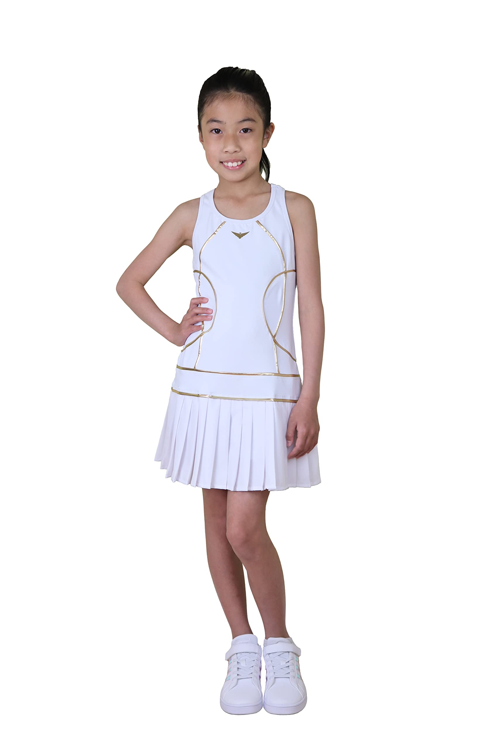 Girls White & Black Pleated Tennis Dress - Stylish Golf & Tennis Outfit for Girls | Perfect for Tennis Matches, Golf Games & Casual Wear