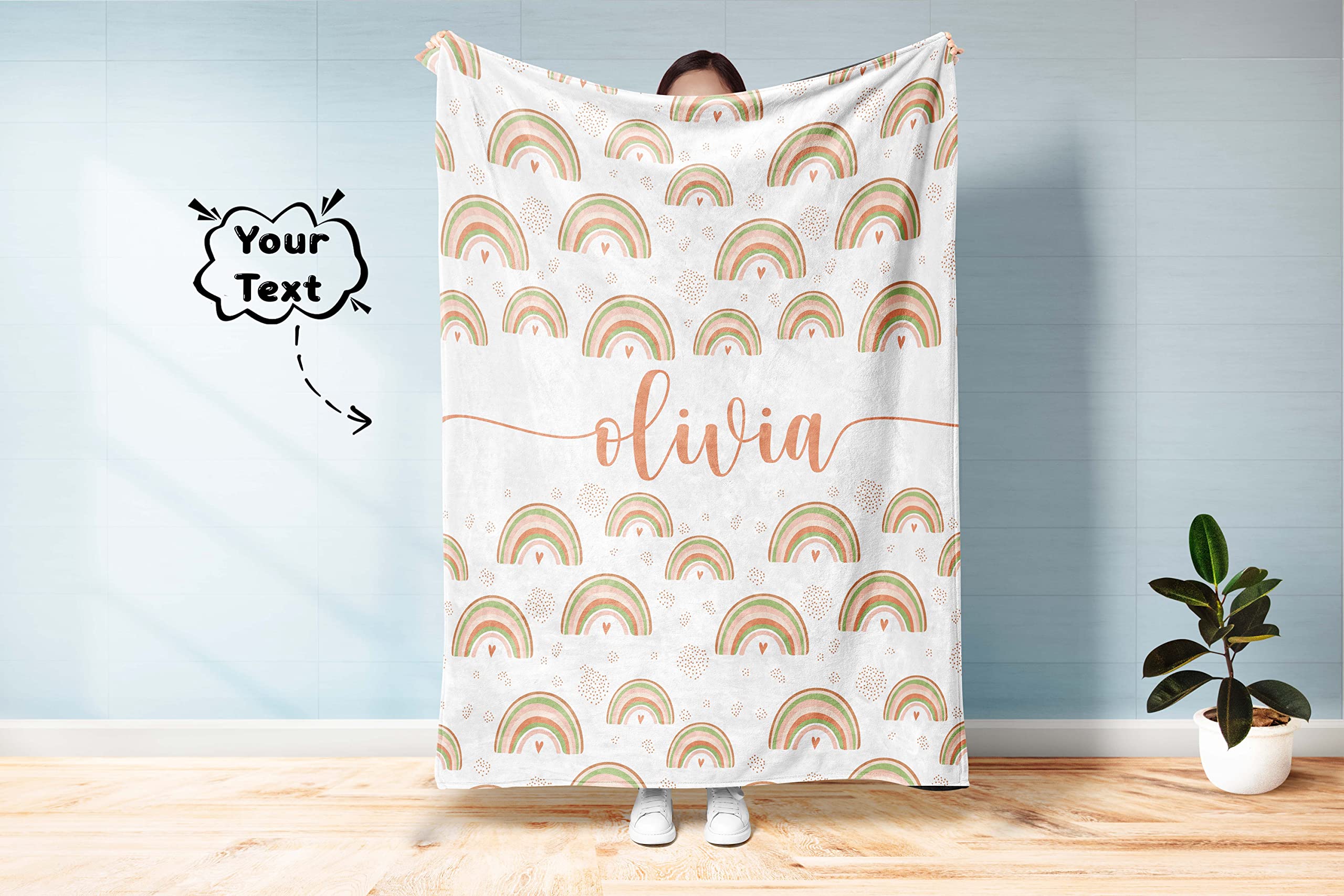 Custom Personalized Boho Rainbow Baby Blanket - Floral Design Milestone Blanket with Monthly Growth Tracker - Soft Newborn Gift for Shower, Christening & Nursery Decor (Brandsize)