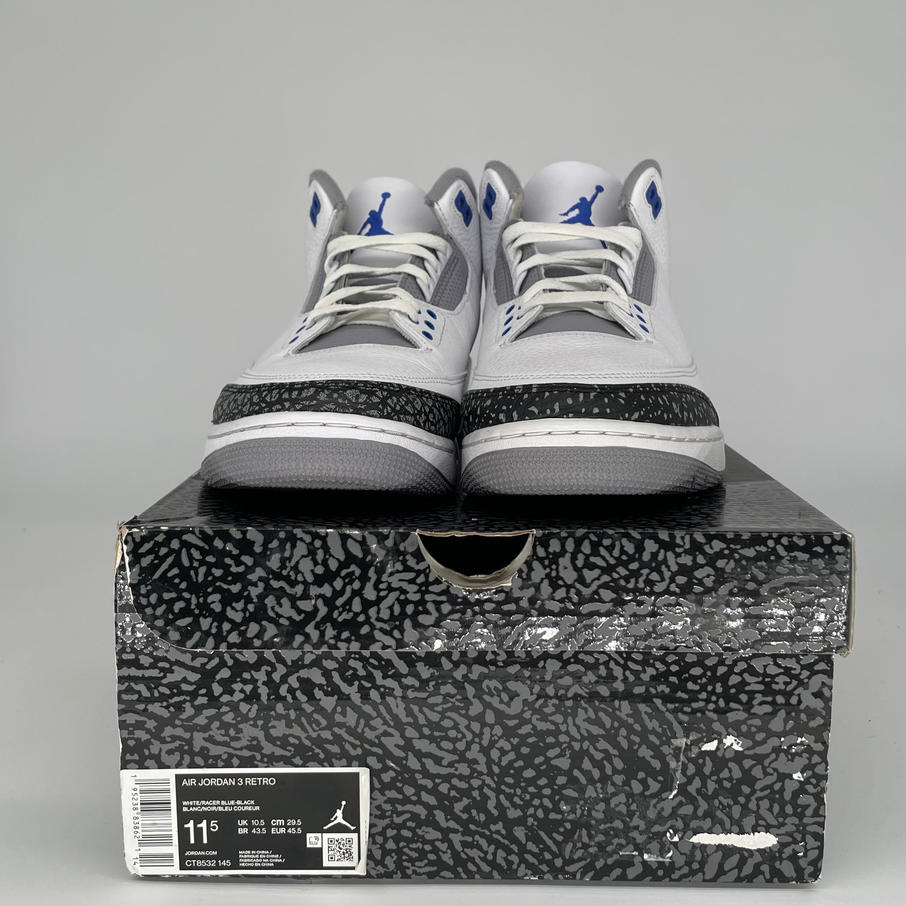 Original Air Jordan 3 Racer Blue Men's Basketball Shoes Size 11.5 (CT8532-145) - Retro Sneakers for Running, Gym & Streetwear Fashion