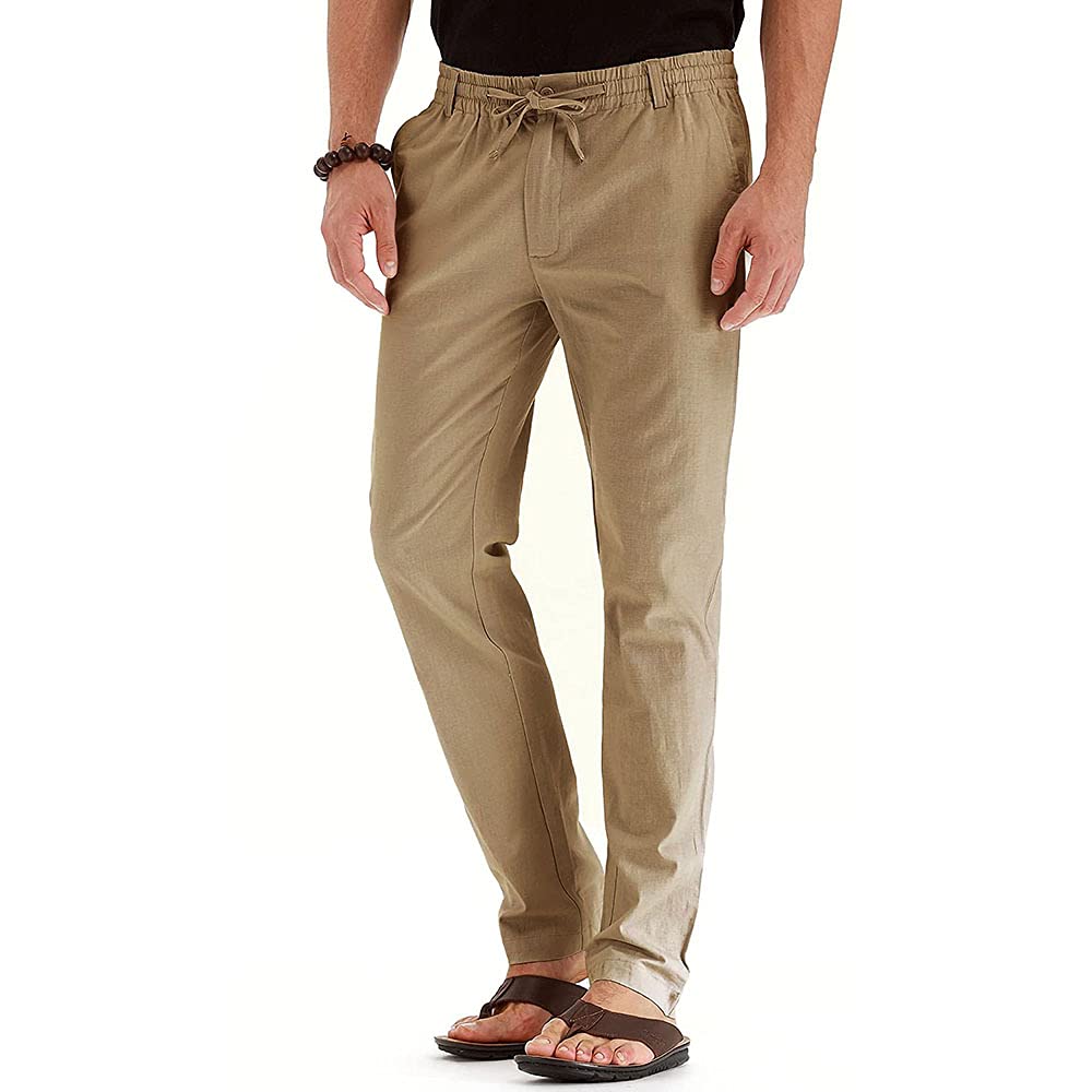 Men's Casual Linen Pants - Breathable Drawstring Beach Trousers with Elastic Waist | Perfect for Yoga, Summer Travel & Relaxation