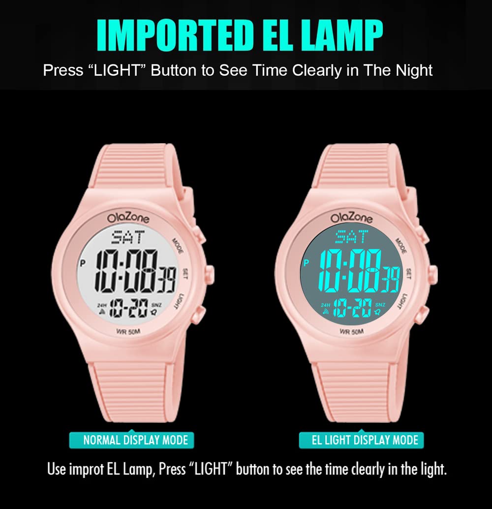 Waterproof Digital Sports Watch for Girls - Nude Pink for Outdoor & School