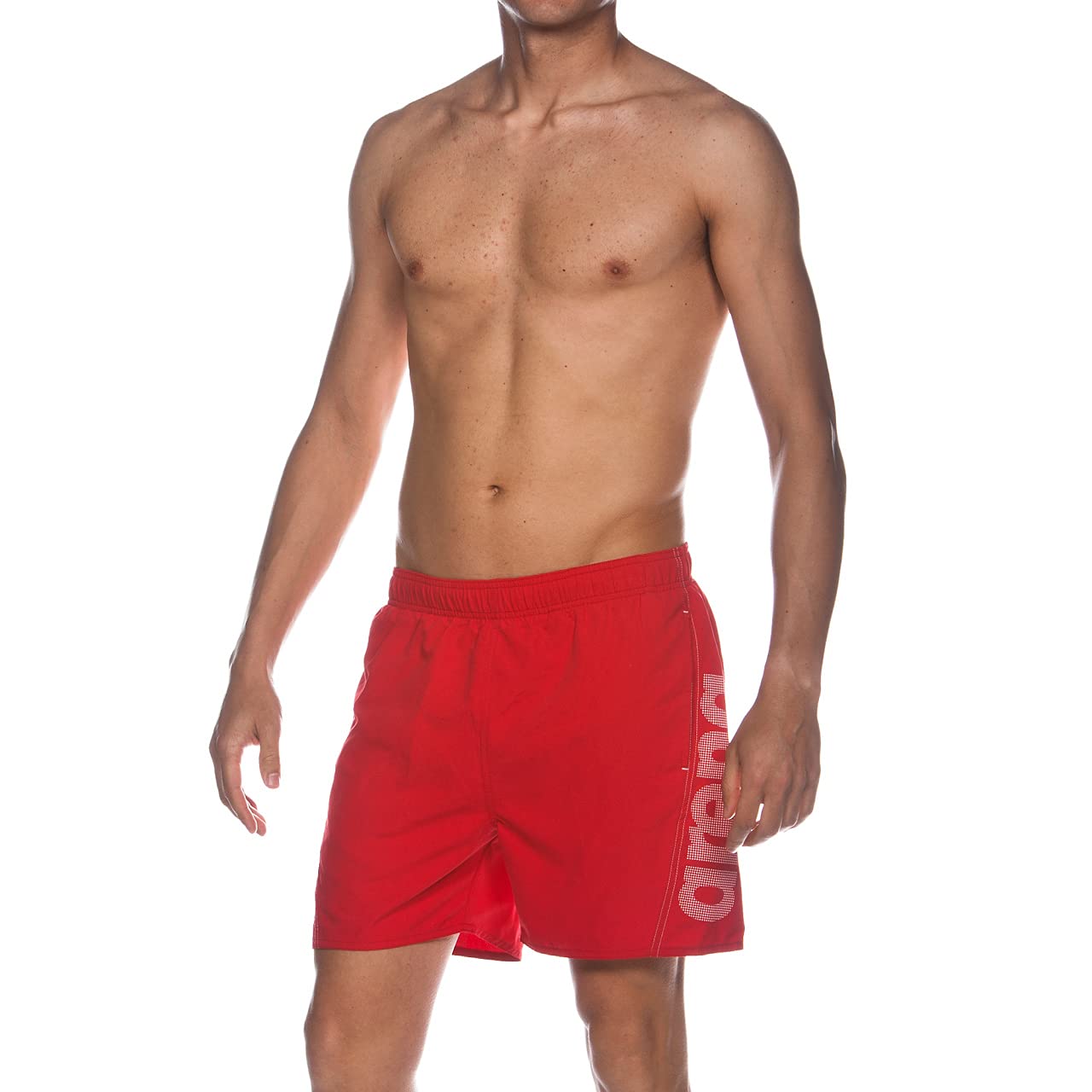 Arena Fundamentals Logo Boxer Briefs - Red/White - Men's Swim Trunks for Training & Competition - Comfortable & Durable Swimwear for Pool, Beach & Water Sports