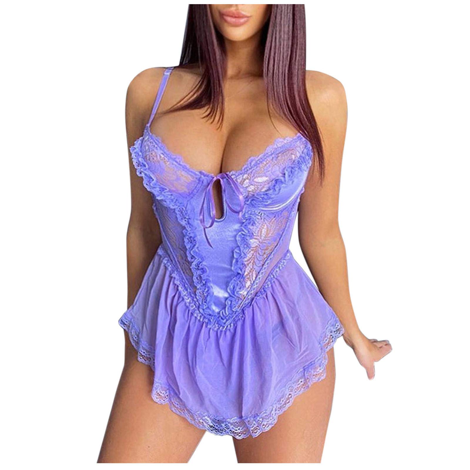 Sexy Lace Chemise Dress for Women - Hollow Out Teddy Lingerie Set | Naughty Underwear for Romantic Nights & Boudoir Photoshoot | Perfect for Valentine's Day, Honeymoon & Intimate Moments