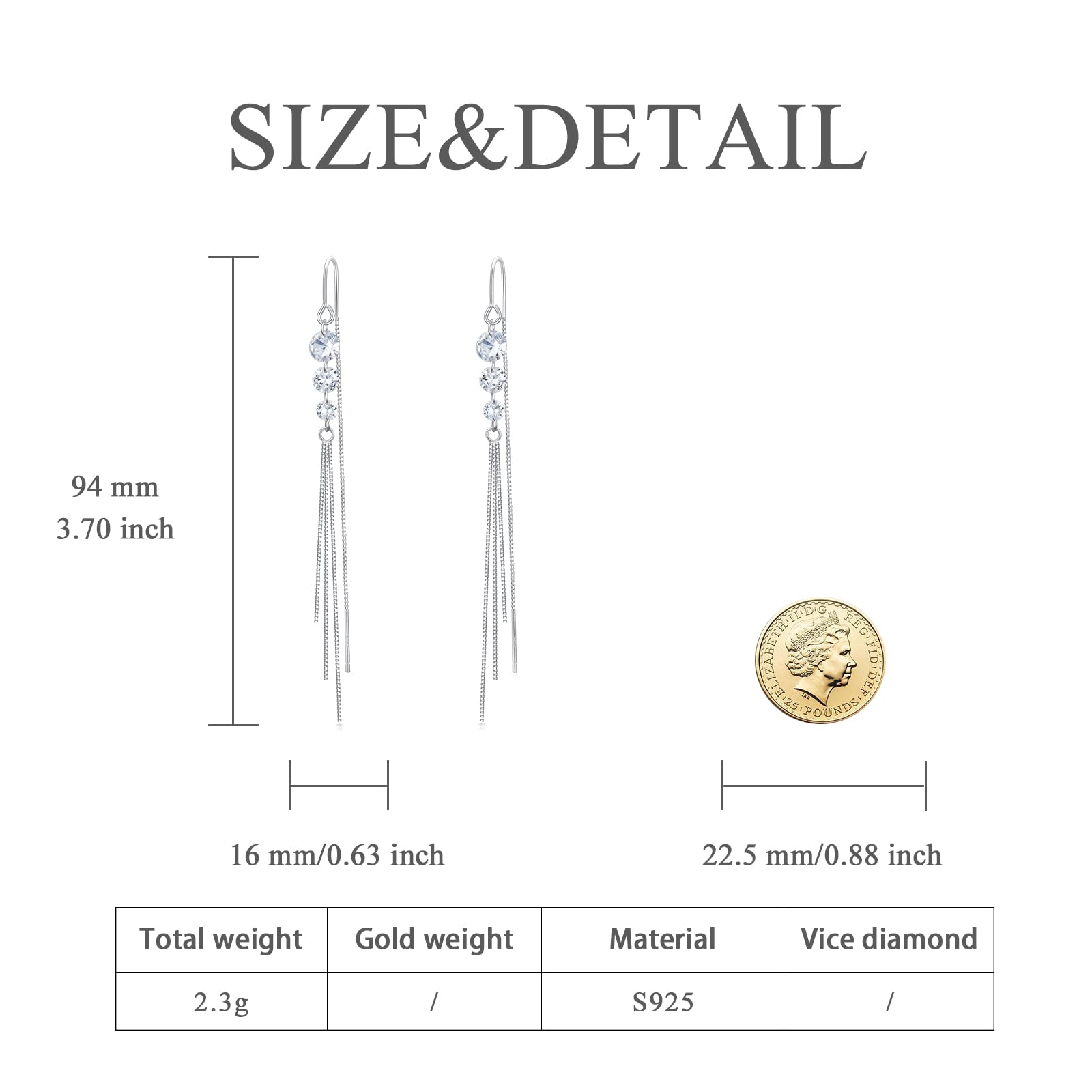 Sterling Silver Threader Earrings with Cubic Zirconia - Elegant Flower, Star, Heart & Butterfly Dangle Charms for Women | Perfect for Parties, Weddings & Everyday Wear
