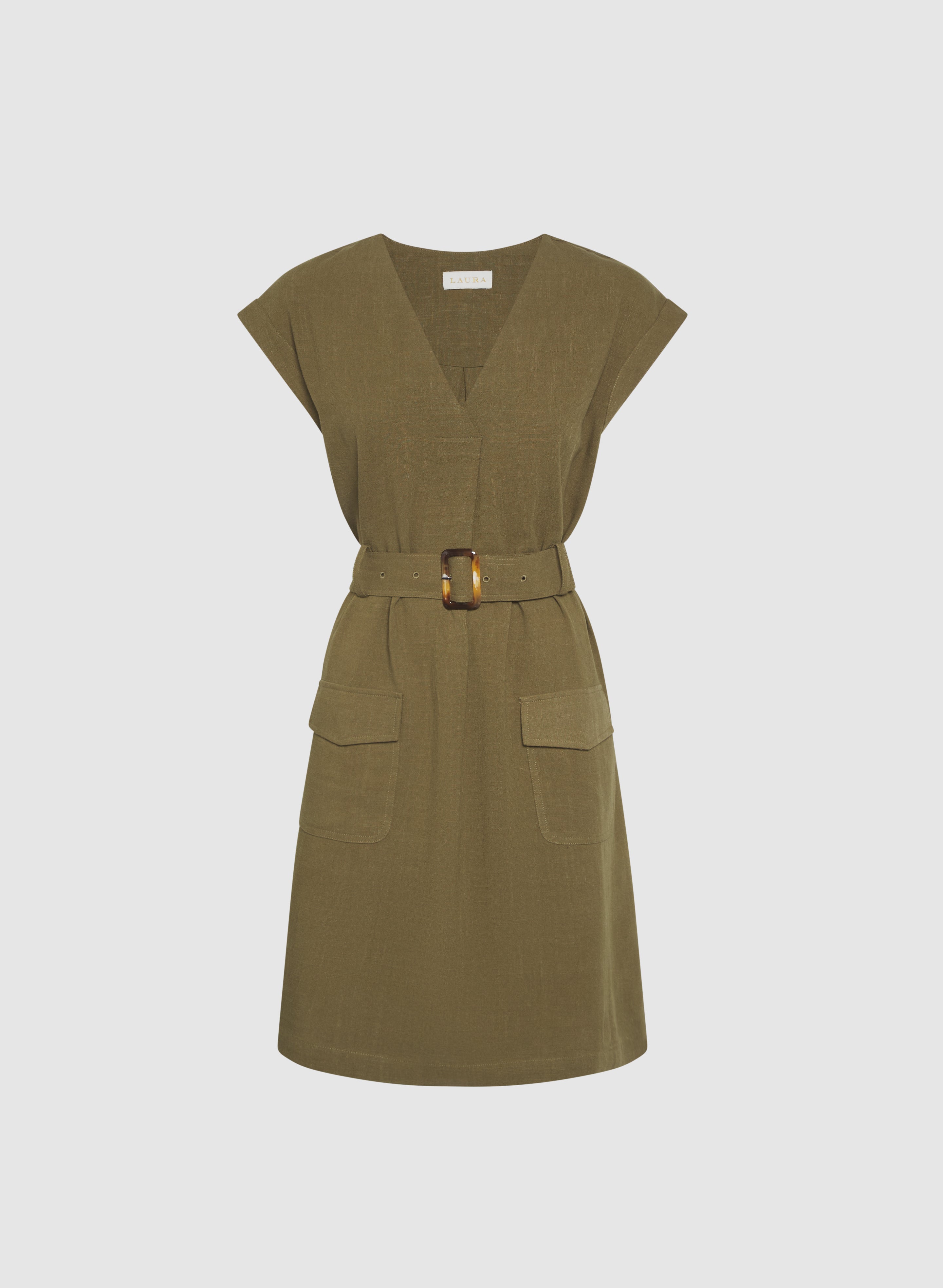 Stylish Belted Linen Blend Dress for Women - Comfortable Summer Dress for Casual Outings, Beach Vacations & Office Wear