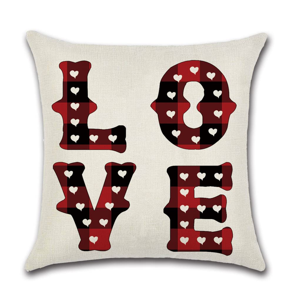 Valentine's Day Pillow Covers 18x18 - Plaid Love Throw Pillows for Home Decor