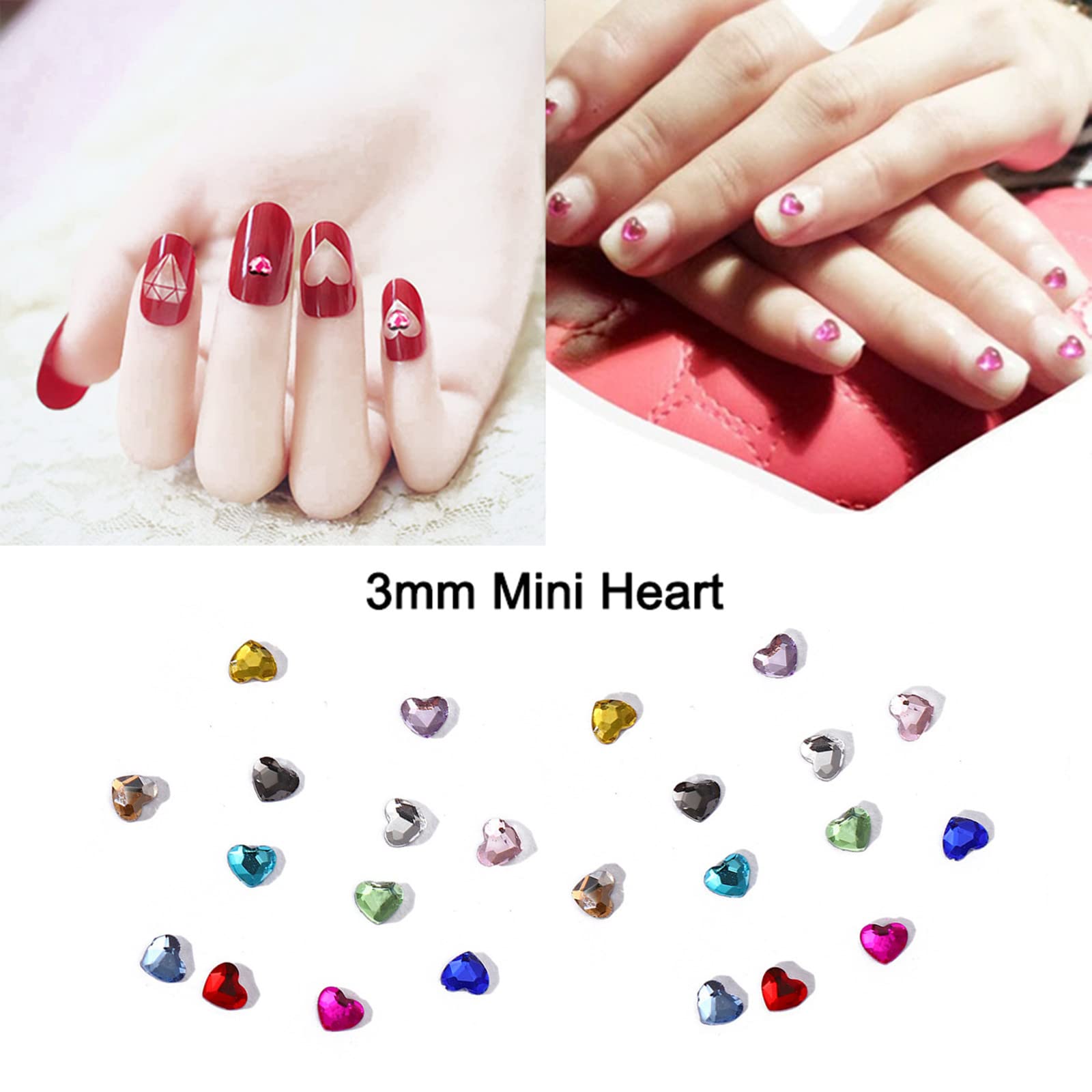 90PCS Clear Heart Shaped Flat Back Rhinestones for Nails - Mixed Color Nail Art Gems, Face & Body Jewels, DIY Crafts & Jewelry Making - Perfect for Manicures, Costume Design & Party Glam