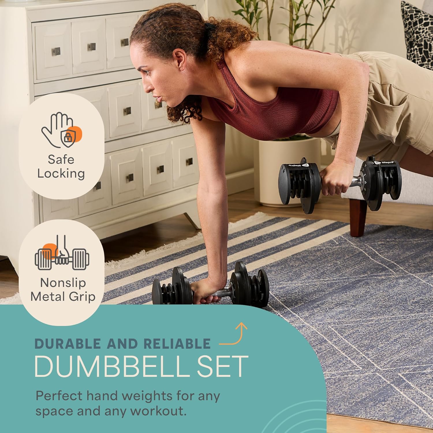 PowerUp Plus Adjustable Dumbbell Set - 5-50 lbs Weight Range for Home Gym & Strength Training - Perfect for Full Body Workouts, Muscle Building & Fitness Training