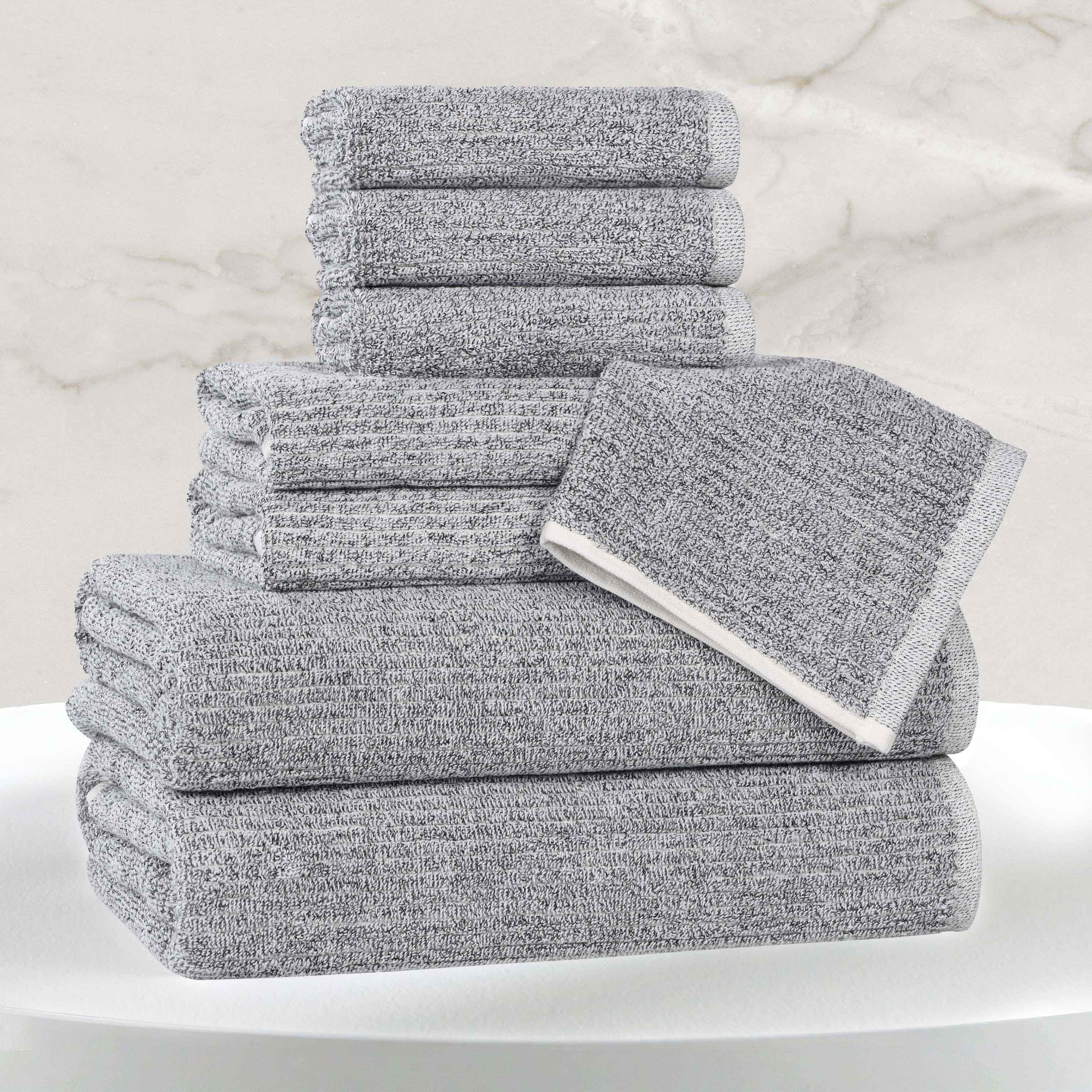 Premium 8-Piece Cotton Blend Ribbed Towel Set - Ultra Soft & Absorbent Bath Towels for Spa, Gym, and Beach - Destin Collection