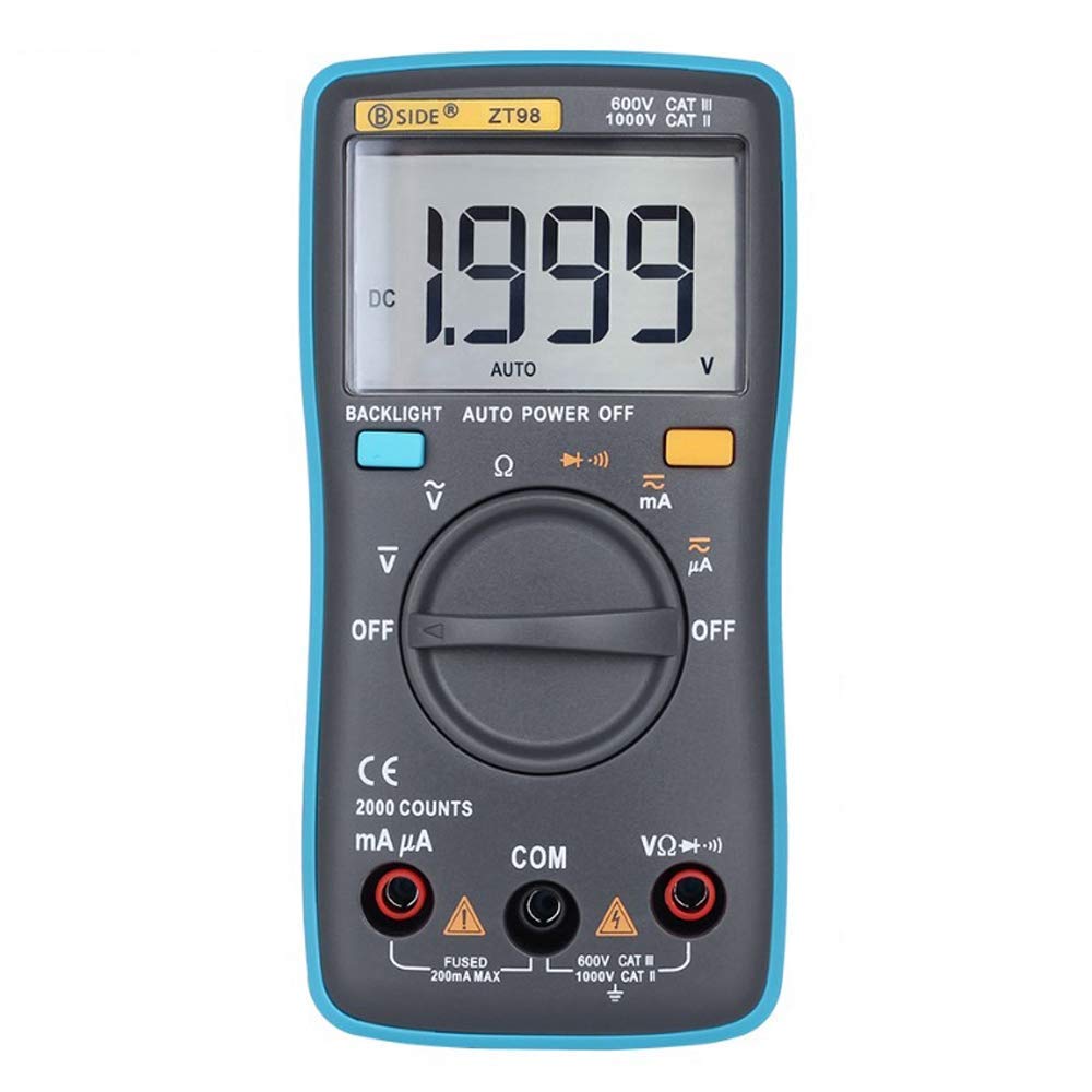 JF-XUAN Auto-Ranging Digital Multimeter 2000 Counts with Backlight - AC/DC Voltage Tester, Current, Resistance, Continuity - Portable Multimeter for Home, Car, Electronics Repair & DIY Projects