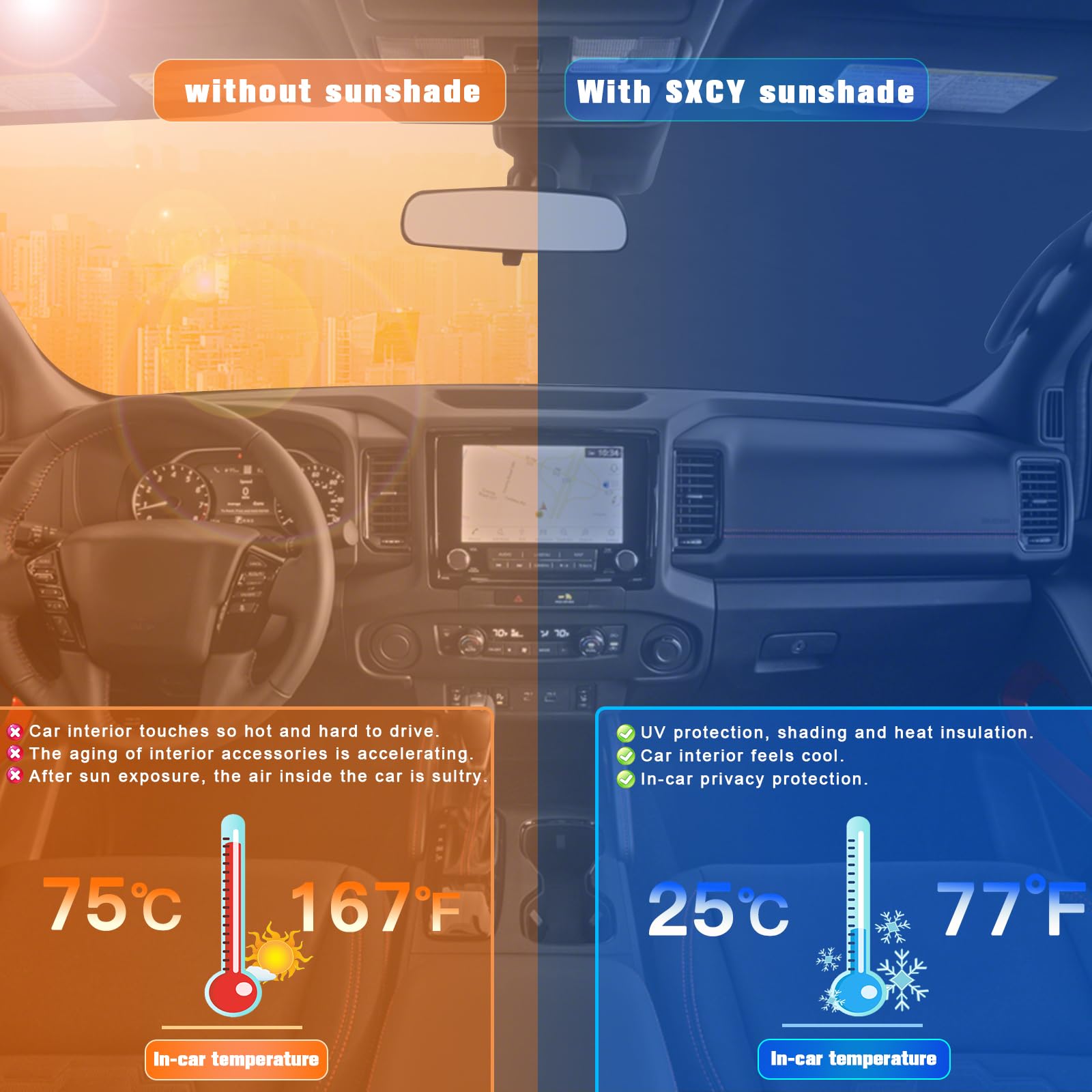 2024-2025 Nissan Frontier Windshield Sunshade | Foldable Sun Shield & Protector for S, SV, Pro-X, Pro-4X, SL Models | Perfect for Parking, Road Trips & Summer Protection