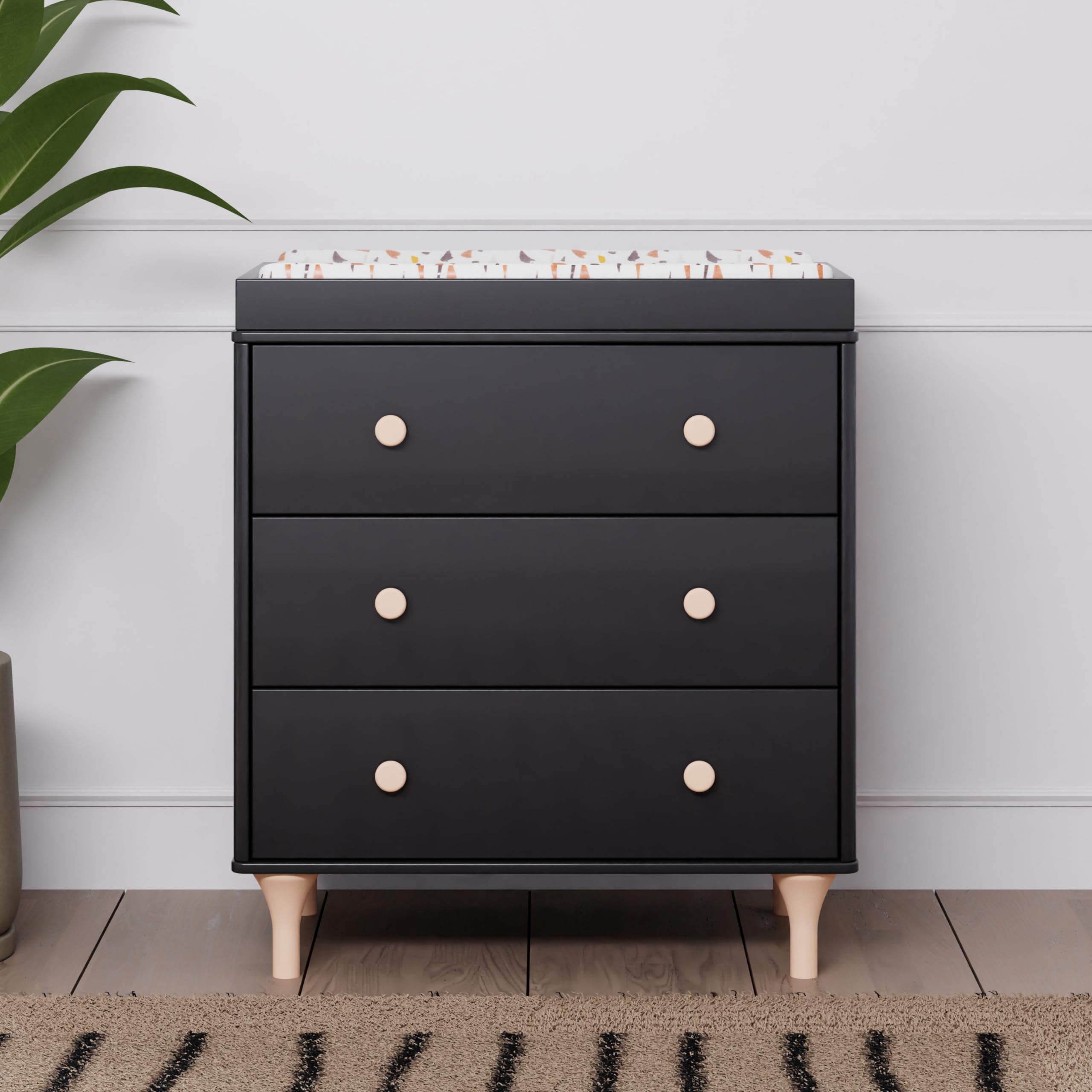 Babyletto Lolly 3-Drawer Changing Table Dresser with Removable Changing Tray - Black & Washed Natural Finish, Greenguard Gold Certified | Nursery Furniture for Diaper Changing & Baby Storage
