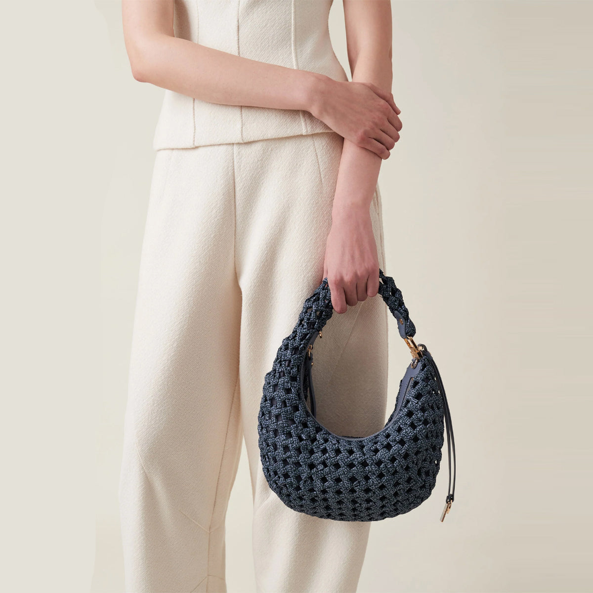 Borbonese La Nido Mini Denim Hobo Bag - Stylish Crossbody Purse for Women | Perfect for Everyday Use, Shopping & Travel
