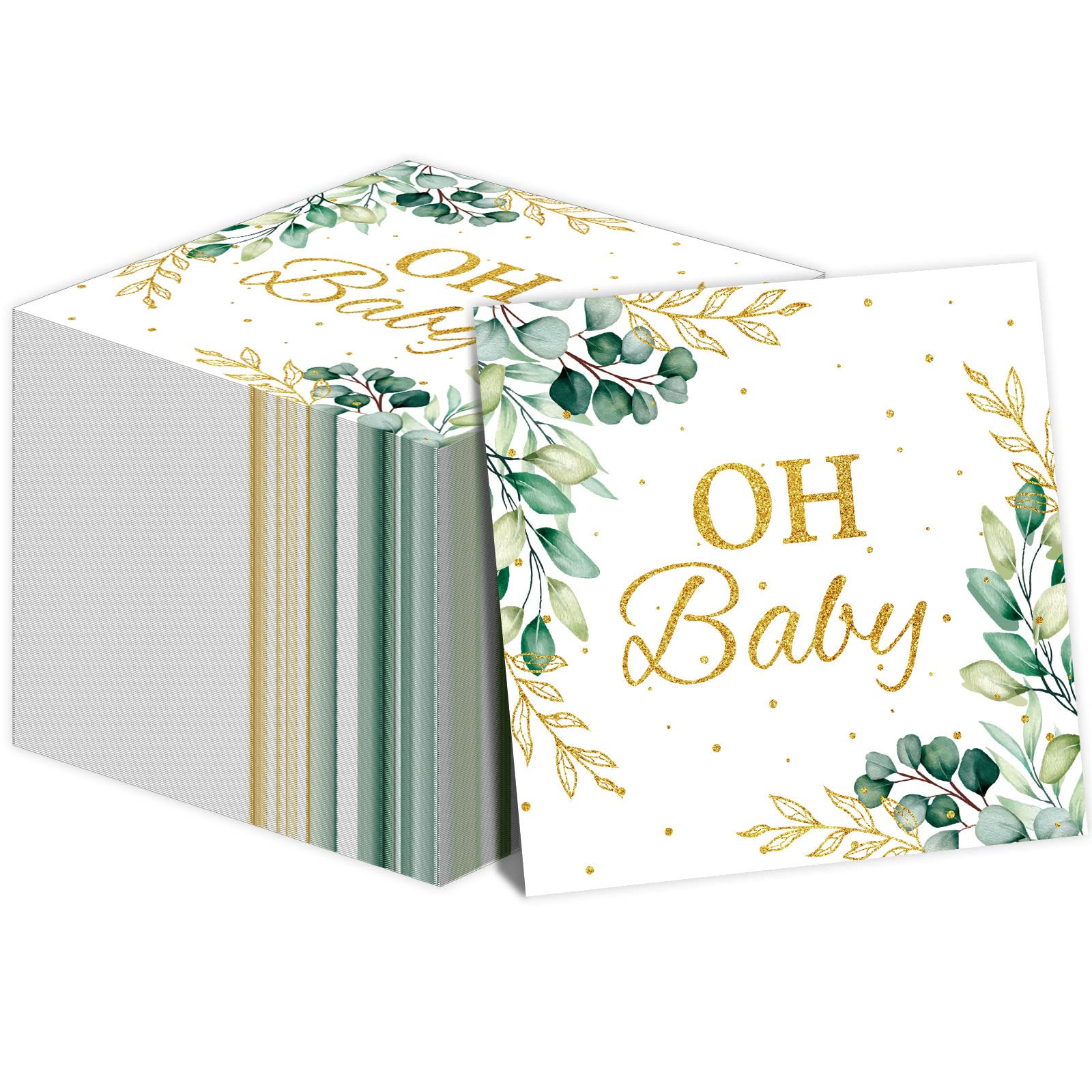 Premium Eucalyptus Leaf Design Disposable Paper Napkins - 100 Pack, Sage Green Baby Shower Party Supplies for Boys Girls Kids, Elegant Table Decorations for Luncheons, Bridal Showers & Birthday Parties