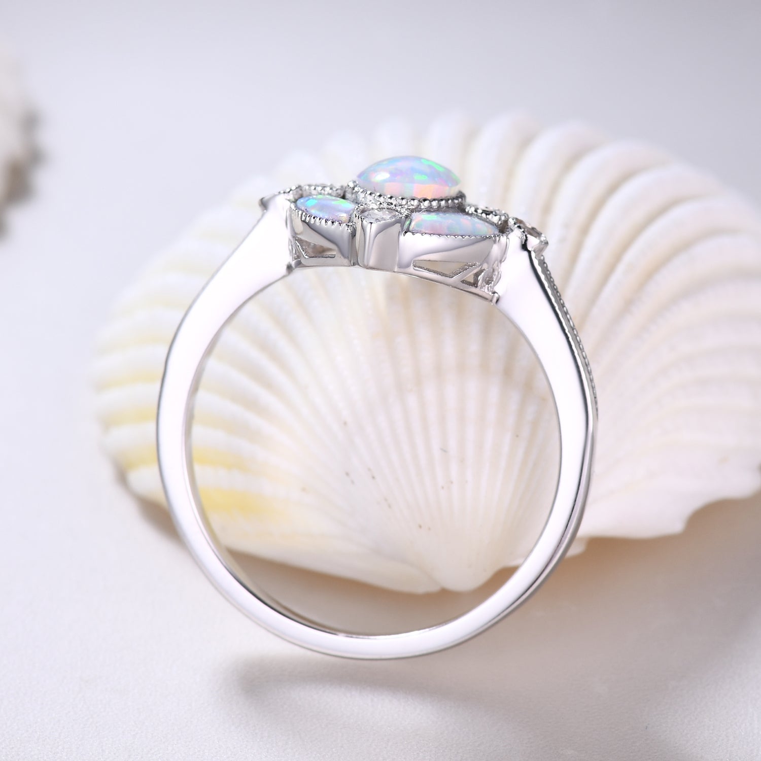 Antique White Opal Halo Engagement Ring - Vintage Oval Cut Cocktail Ring with October Birthstone - Perfect for Proposals, Anniversaries & Special Occasions