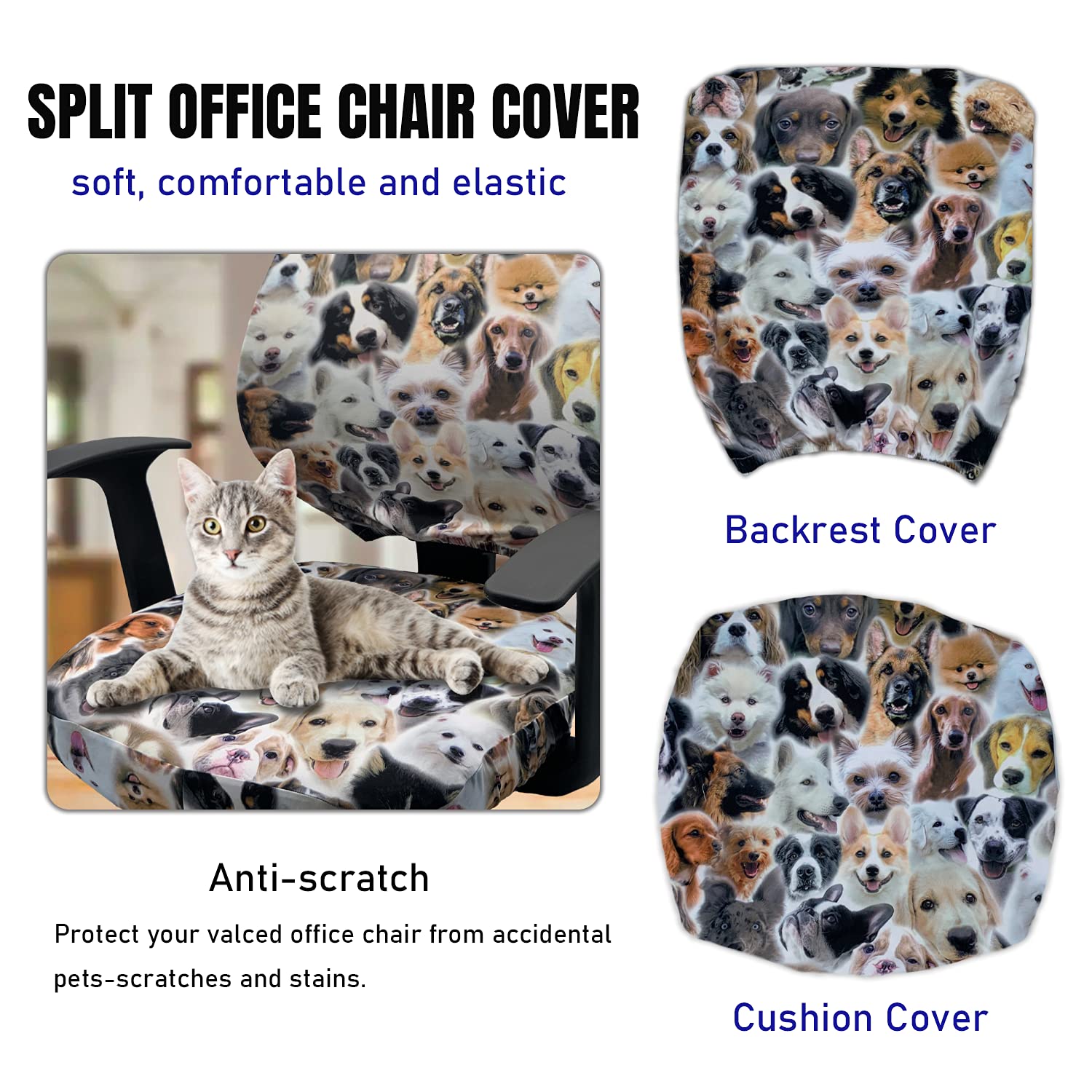Stretchable Office Chair Cover Set - 2-Piece Waterproof Computer Desk Chair Seat Protector for Home & Office Use | Fits Swivel Chairs, Prevents Stains & Wear
