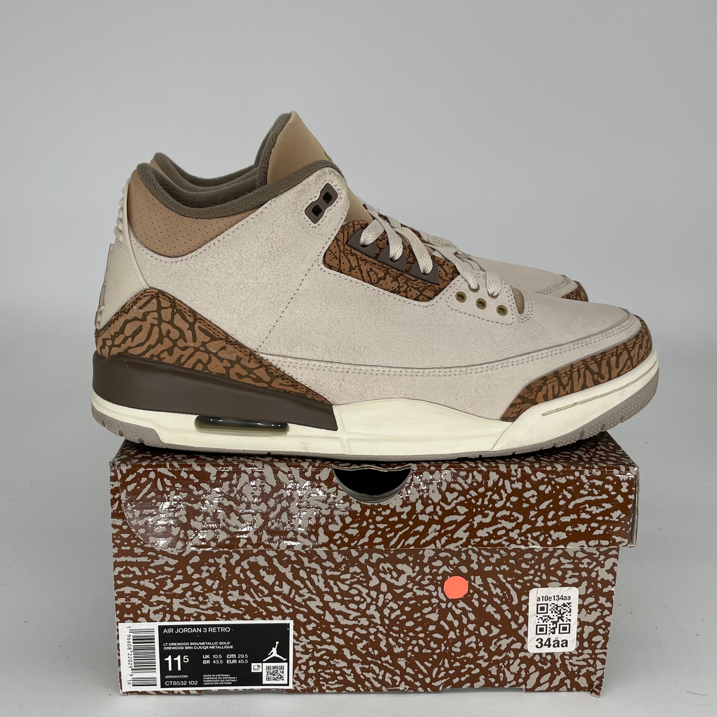 AIR JORDAN 3 PALOMINO Men's Basketball Shoes Size 11.5 - Style CT8532-102 | Retro Sneakers for Casual Wear & Street Fashion
