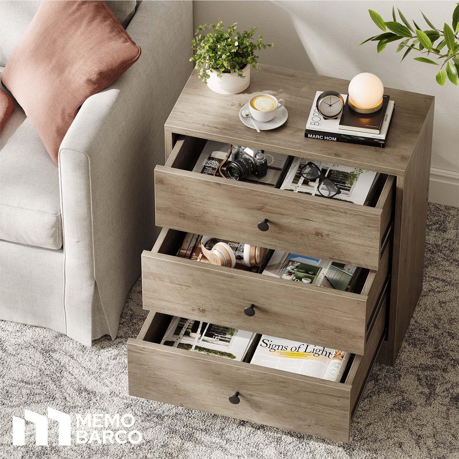 Farmhouse Nightstand with 3 Drawers - Solid Wood Bedside Table, Small Dresser Cabinet for Bedroom - Rustic Gray Storage Furniture for Small Spaces | Perfect for Reading Nook, Guest Room & Apartment Living