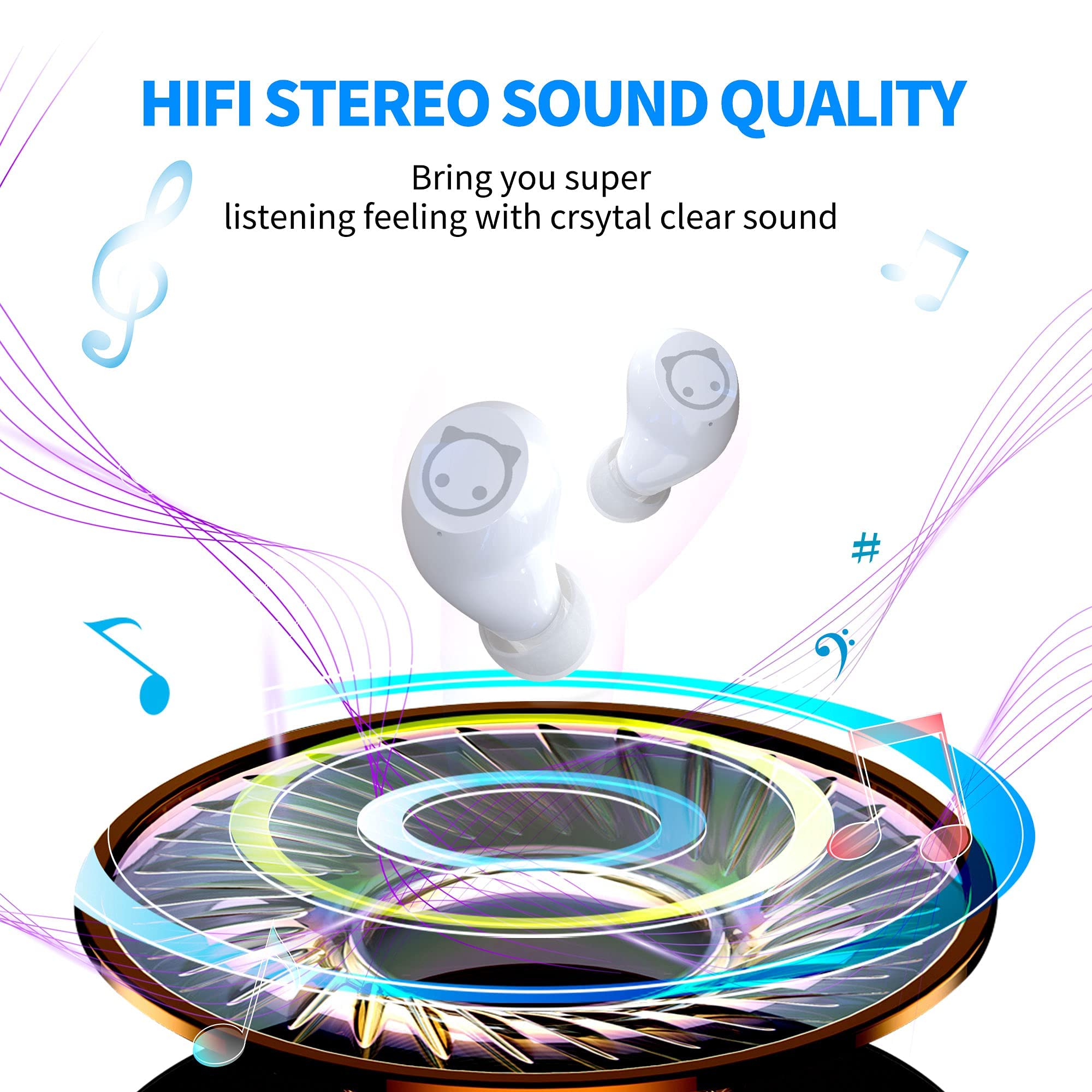 Wireless Bluetooth Earbuds with Mic - Bluetooth 5.1 Stereo Headphones, IPX5 Waterproof & Sweatproof, Touch Control, Noise Cancelling, True Wireless In-Ear Earphones for Running, Workout, Travel & Halloween Party