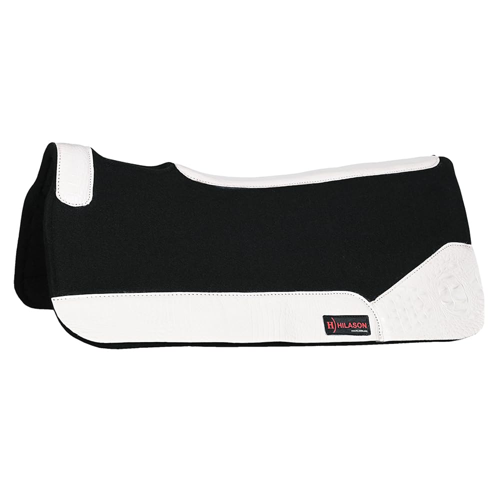 HILASON Western Wool Felt Gel Horse Saddle Pad with White Alligator Print Leather - Comfortable & Durable Riding Pad for Trail Riding, Training & Show Horses