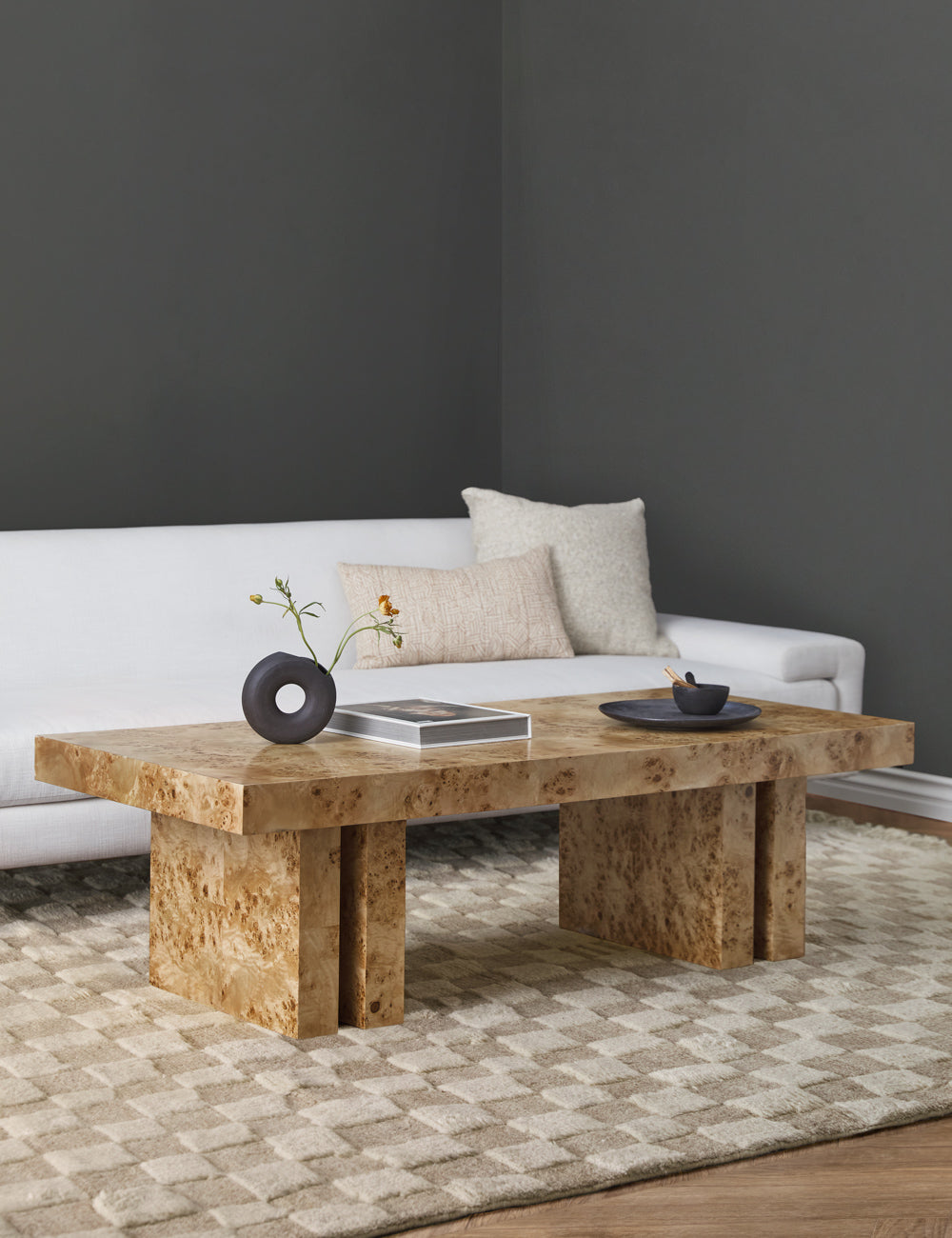 Modern Brisa Burl Wood Coffee Table - Natural Wood Grain Accent Table for Living Room, Perfect for Home Decor & Entertaining Guests