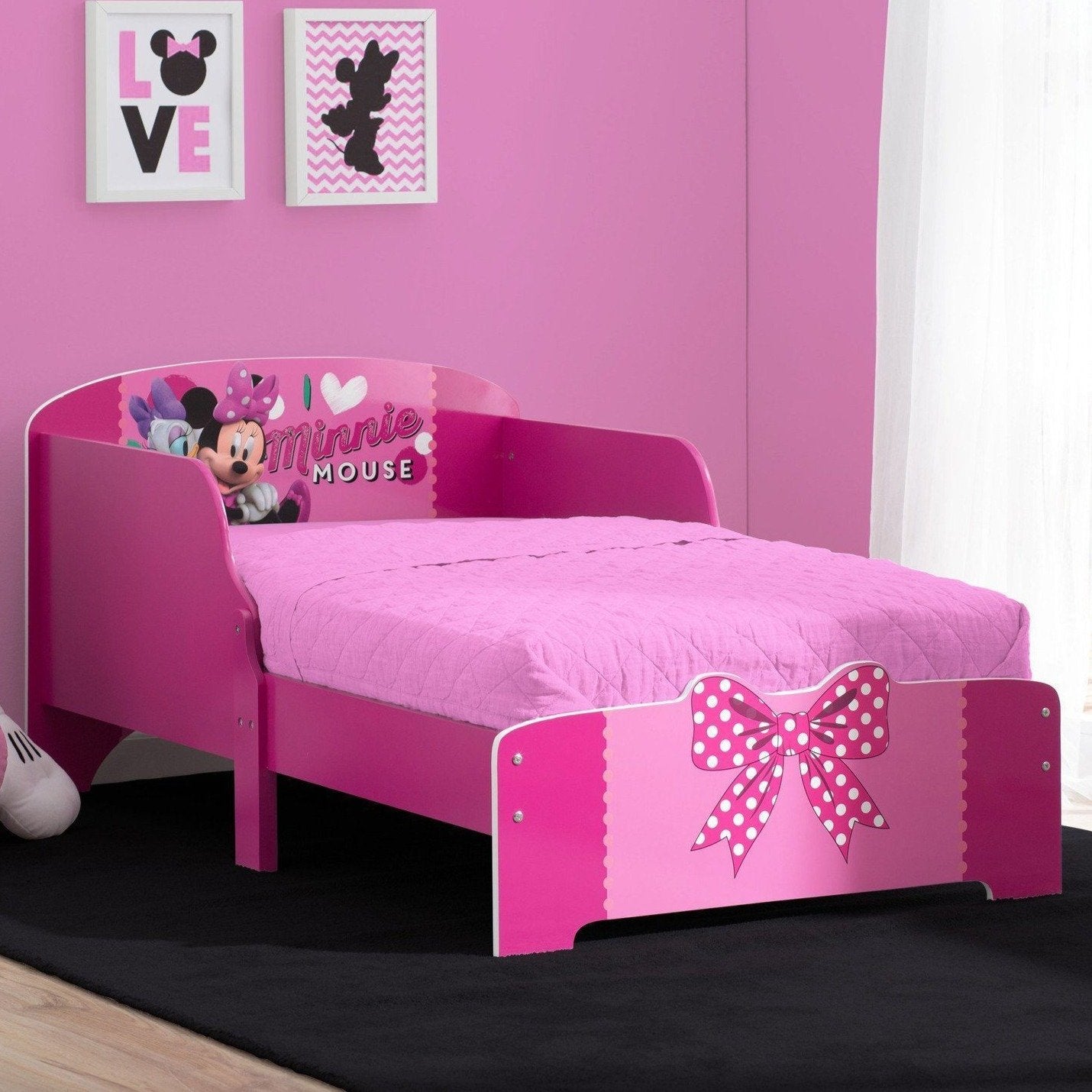 Minnie Mouse Wood Toddler Bed for Girls - Disney Princess Themed Kids Furniture - Perfect for Nursery, Bedroom & Daycare Decor