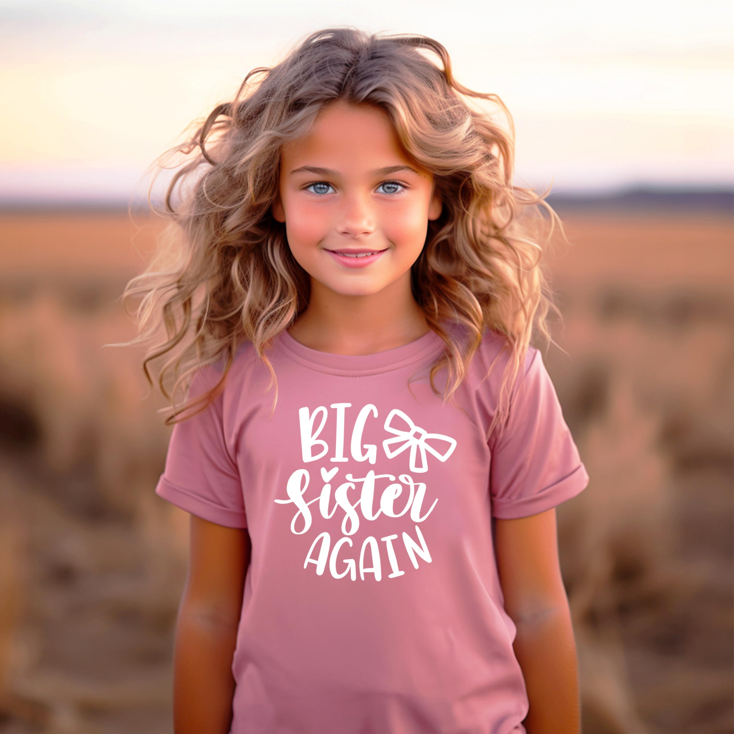 Olive Loves Apple Big Sister Again Bow Sibling Reveal Shirts - Cute Birth Announcement T-Shirts for Girls | Perfect for Gender Reveal Parties & Newborn Photo Shoots