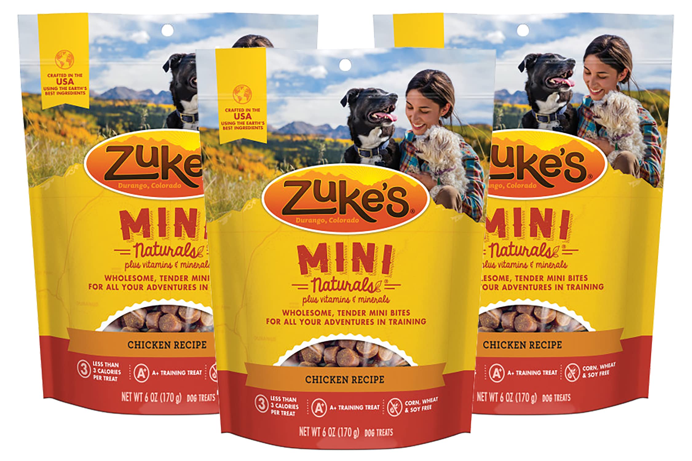 Zuke's Mini Naturals Dog Training Treats - Chicken Recipe, Soft & Tender Bite-Sized Treats with Vitamins & Minerals for Small, Medium & Large Dogs - 6oz Bag (Pack of 3) - Perfect for Obedience Training, Reward Snacks & On-the-Go Treats