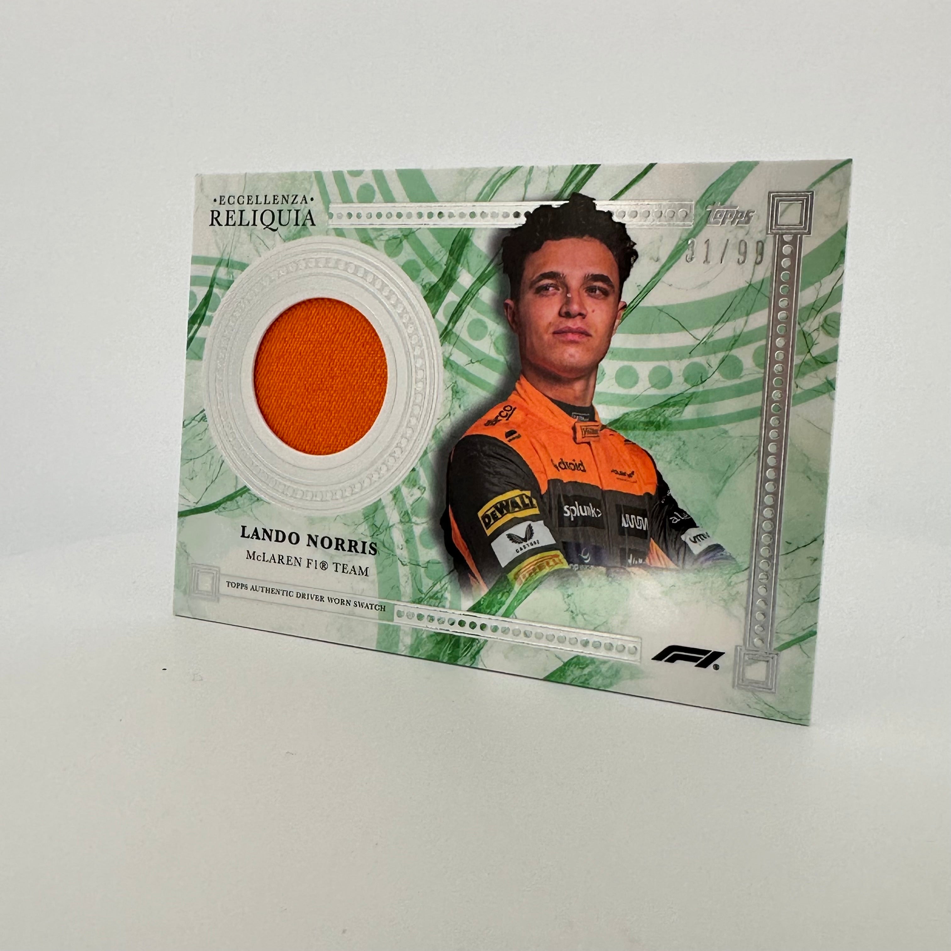 2023 Lando Norris Eccellenza Reliquia Orange Patch Collectible Card - Limited Edition 31/99 - Perfect for F1 Memorabilia Collections & Racing Fan Displays