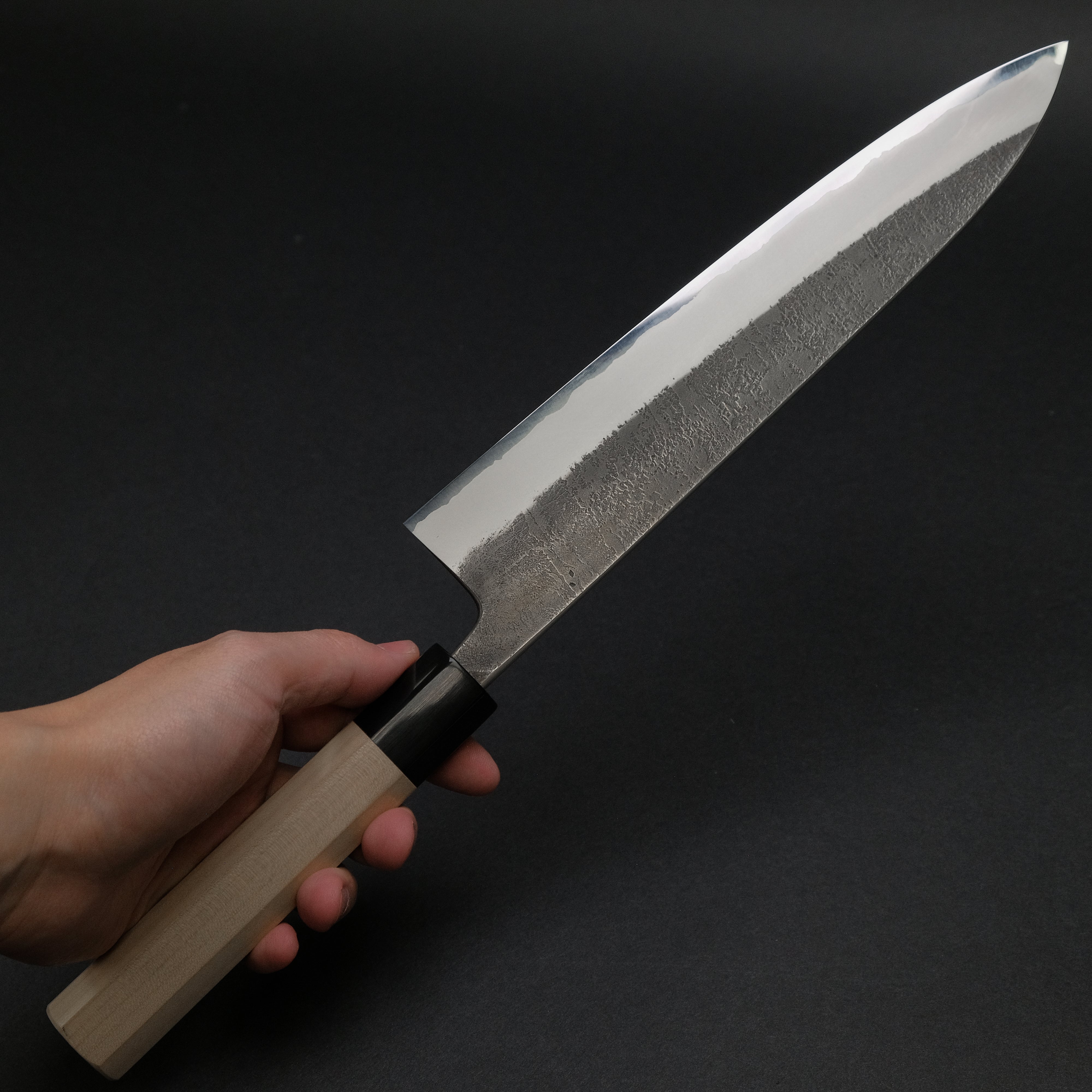 Premium Toshihiro Wakui Nashiji White #2 Gyuto 240mm Japanese Chef Knife with Ho Wood Handle - Perfect for Sushi, Meat Slicing & Professional Kitchen Use