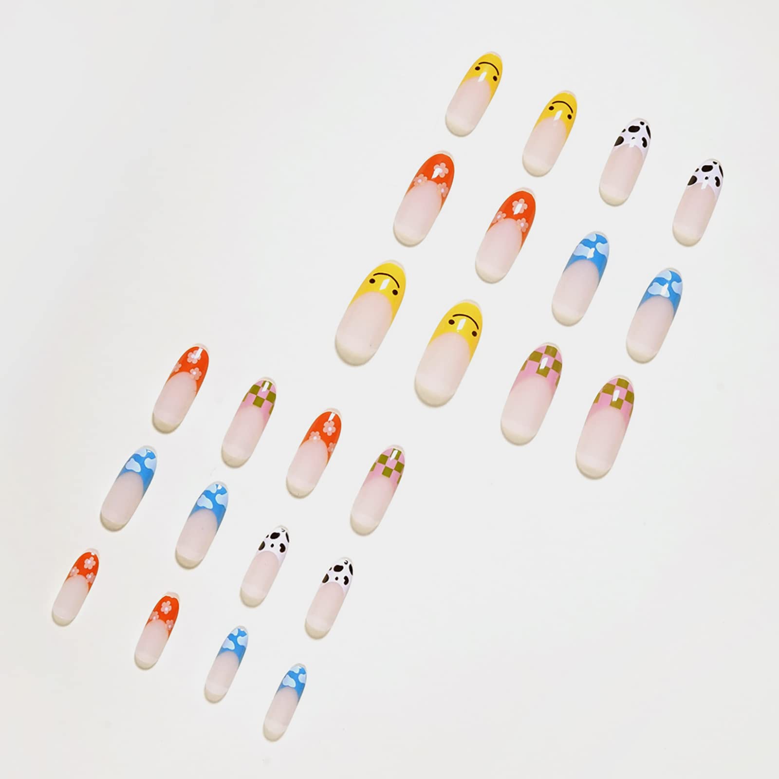 24 Pcs Almond Press on Nails Medium - Sunjasmine Fake Nails with Glue - Glossy Acrylic False Nails for Women & Girls - Perfect for Parties, Weddings, and Daily Wear