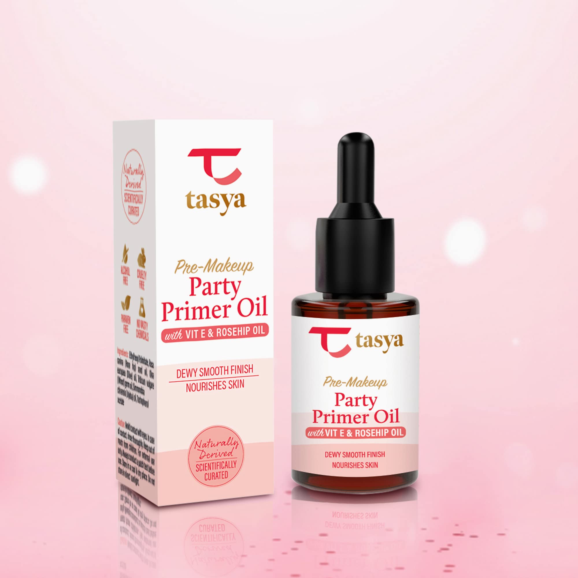 Tasya Pre Makeup Primer Oil Serum 30ml - Vitamin E & Rosehip Oil for Dewy Smooth Finish - Hydrates & Nourishes Skin - Perfect for Party Makeup & Night Out Glow