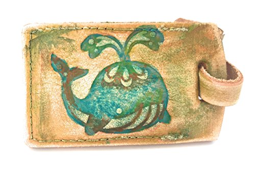 Boho Style Whale Leather Luggage Tag with Name Plate - Personalized Travel Bag Tag for Men & Women - Perfect Gift for Ocean & Beach Lovers - Ideal for Suitcases, Backpacks, and Travel Accessories