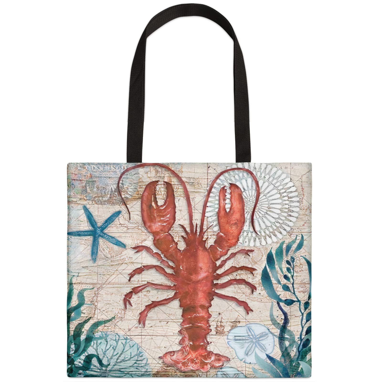 Lobster Print Women's Canvas Tote Bag - Reusable Heavy Duty Shoulder Bag for Shopping, Groceries, Travel & Beach | Durable Eco-Friendly Handbag for Outdoor Activities, Work & Daily Use