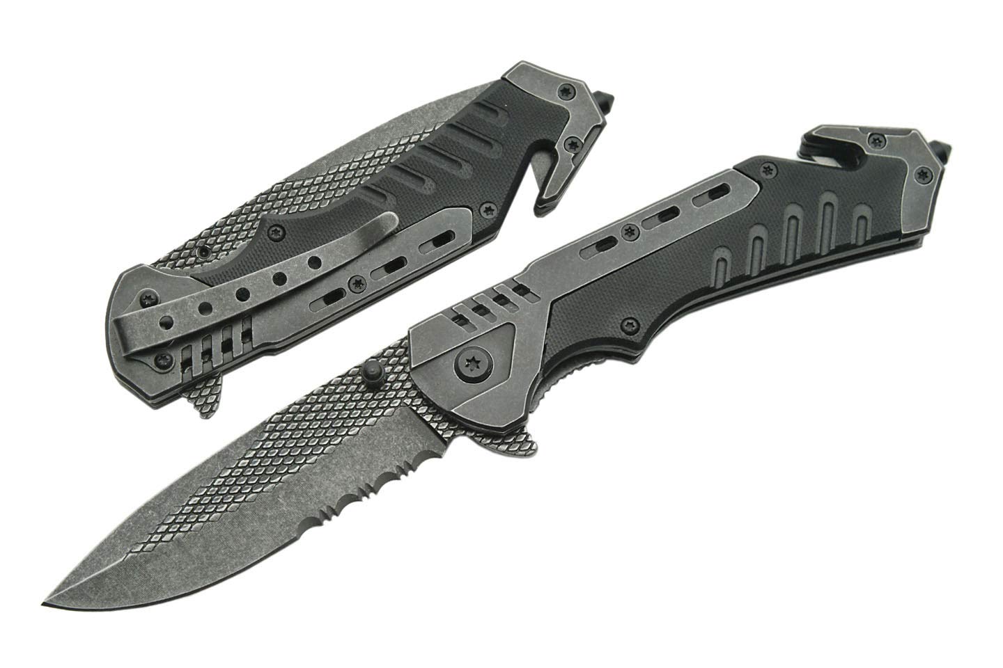 SZCO Supplies Stonewash G10 Assisted Opening Knife - Premium Tactical Folding Knife for Outdoor, Camping, Hiking & Everyday Carry (EDC)
