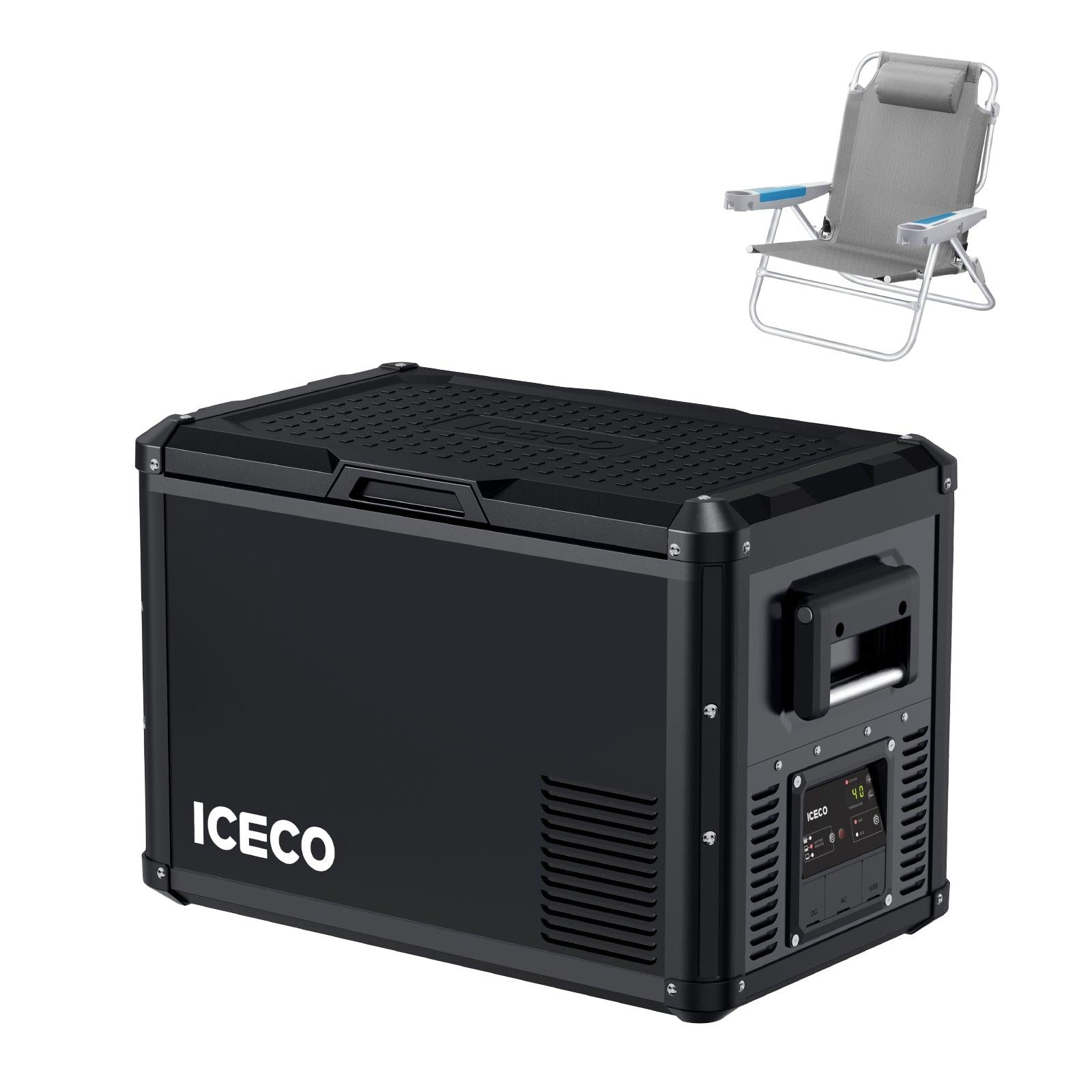 ICECO VL45ProS 47.5QT Portable Refrigerator Freezer with BC75 Folding Beach Chair - Perfect for Camping, Road Trips & Outdoor Adventures