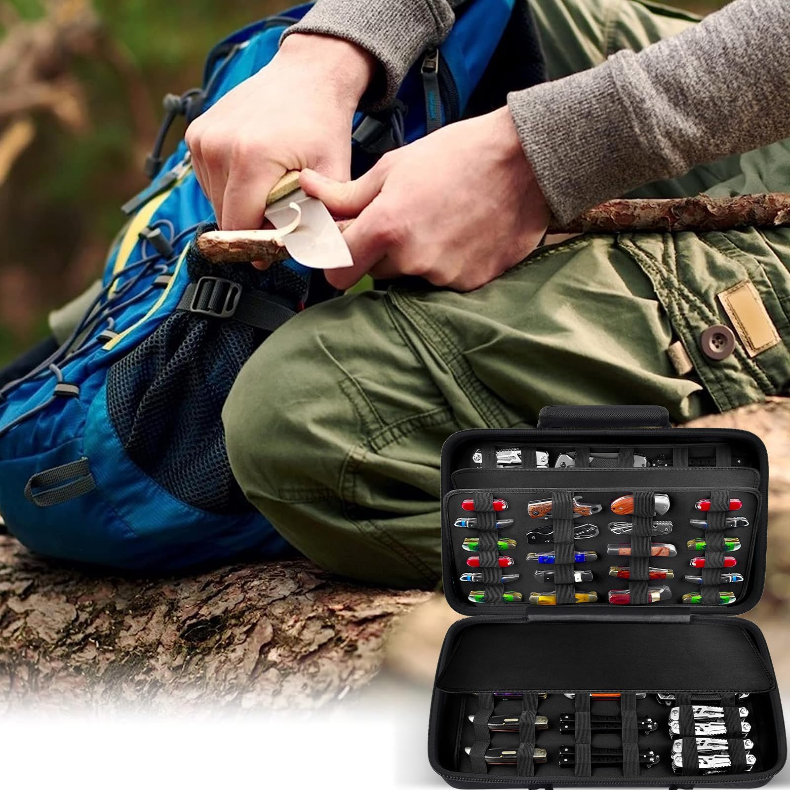 66+ Pocket Knives Display Case - Folding Knife Holder & Butterfly Knives Storage Organizer | Tactical Knife Roll Collection Pouch for EDC, Survival & Outdoor Use | Perfect for Collectors, Camping & Everyday Carry