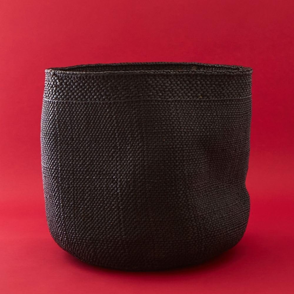 Large Black Iringa Woven Basket - Indoor Planter & Toy Storage Organizer for Home Decor, Nursery, and Living Room
