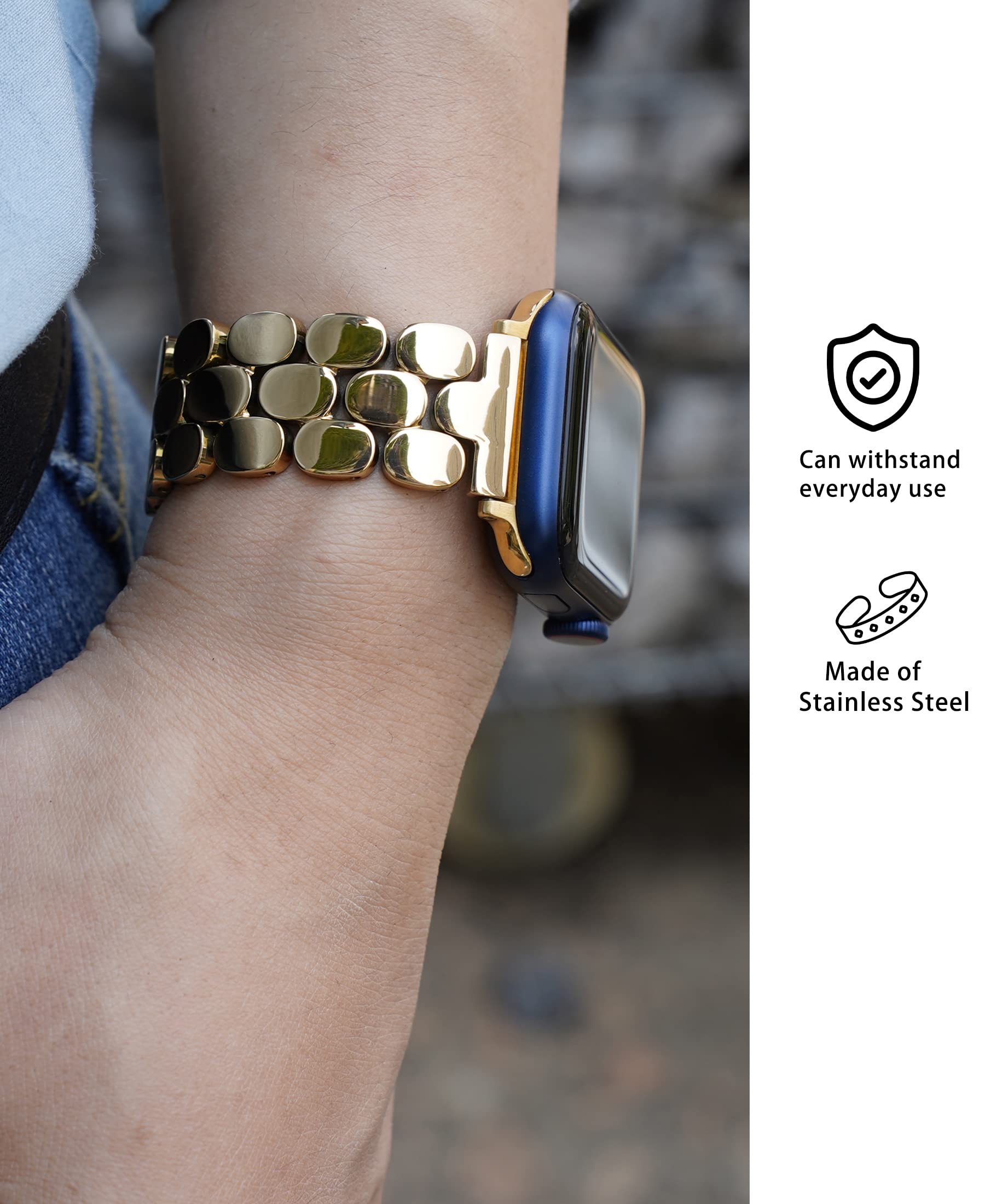 Stylish & Durable Apple Watch Bands for Women - Compatible with 38mm/40mm/41mm/42mm/44mm/45mm/46mm/49mm Models (Series 10/9/8/7/6/5/4/3/2/1/SE) - Fashionable Gold, Silver & Rose Gold Replacement Straps - Perfect for Workouts, Office Wear & Everyday Use