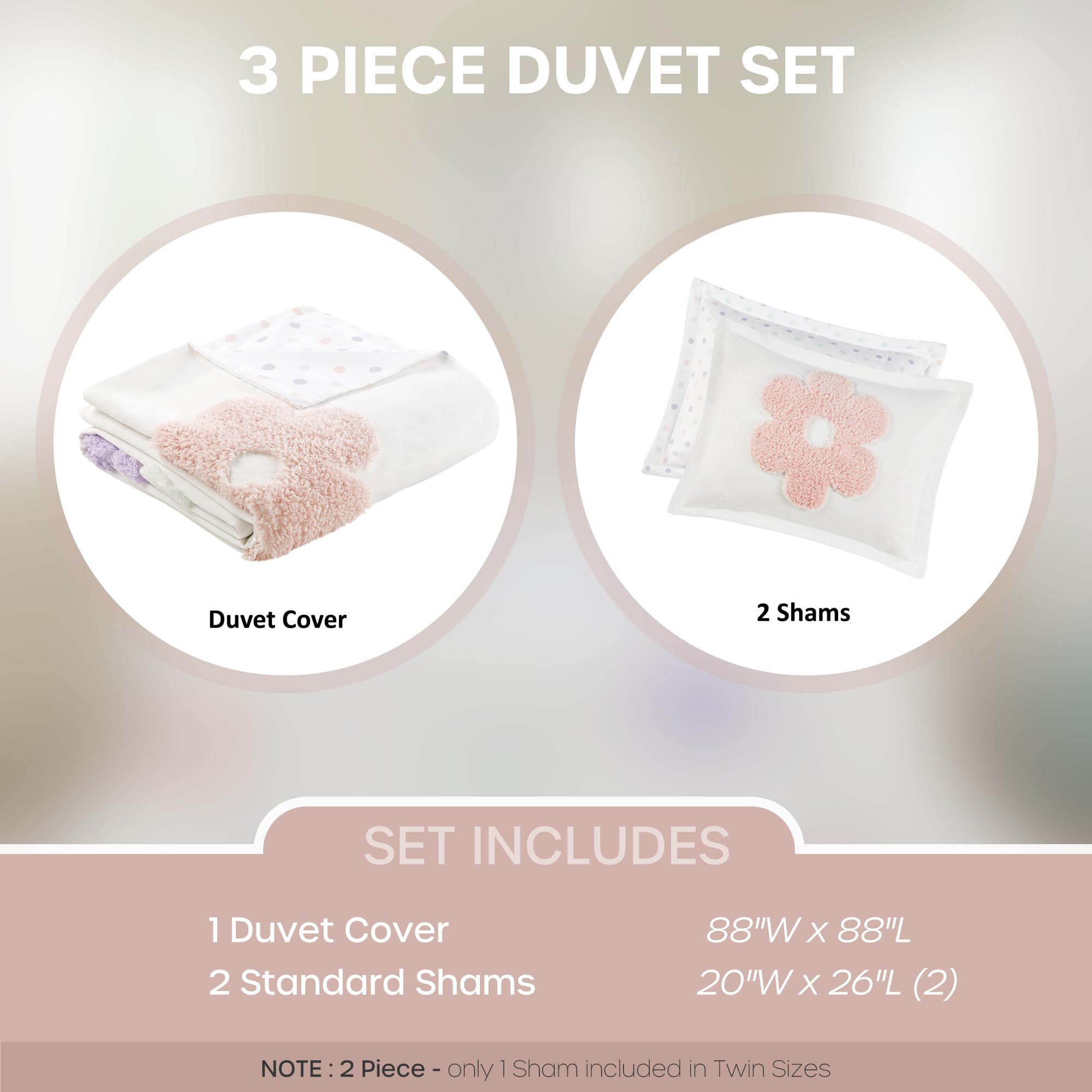 Queen Size Duvet Cover Set for Girls - Tufted Chenille Floral Reversible Bedding with Polka Dot Design | Lightweight 4-Piece Set Includes Duvet Cover, Sham & Pillowcases | Perfect for Teen Bedrooms, Guest Rooms & Cozy Purple Themed Decor (Full/Queen, White & Purple)