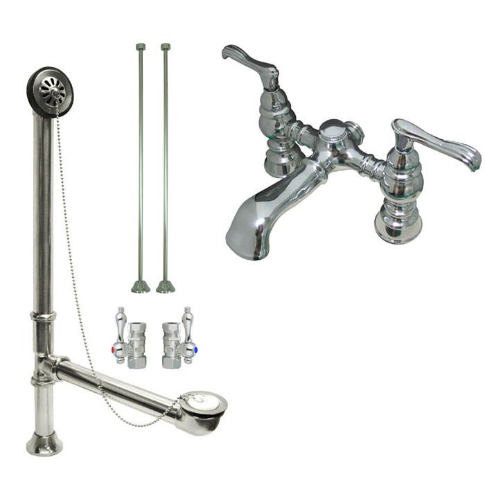 Chrome Deck Mount Clawfoot Tub Faucet Set with Drain Supplies and Stops - CC1138T1 System | Vintage Style Bathroom Fixture for Classic & Modern Bathrooms
