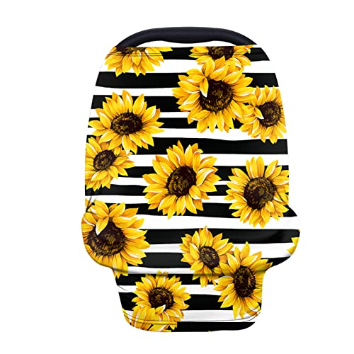 Wanyint Stretchy Car Seat Covers for Boys & Girls - Sunflower Print Nursing Cover & Car Seat Canopy - Yellow Flower Design for Baby Car Seat Protection (Perfect for Travel, Nursing, and Stroller Use)