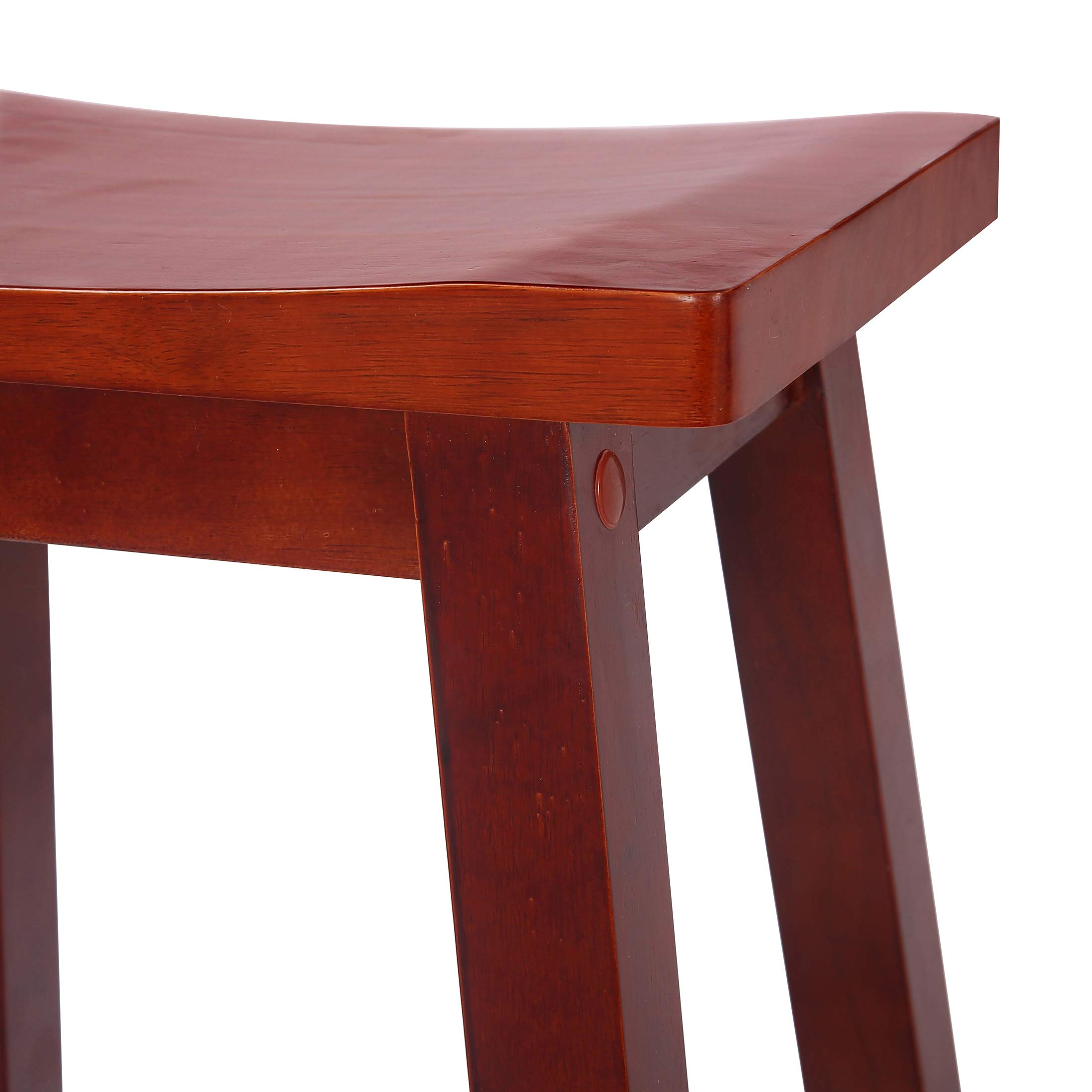 WestinTrends Reed 29 Inch Saddle Bar Stools Set of 2 - Solid Wood Kitchen Counter Height Stools in Cherry Finish - Perfect for Breakfast Bars, Kitchen Islands & Home Decor