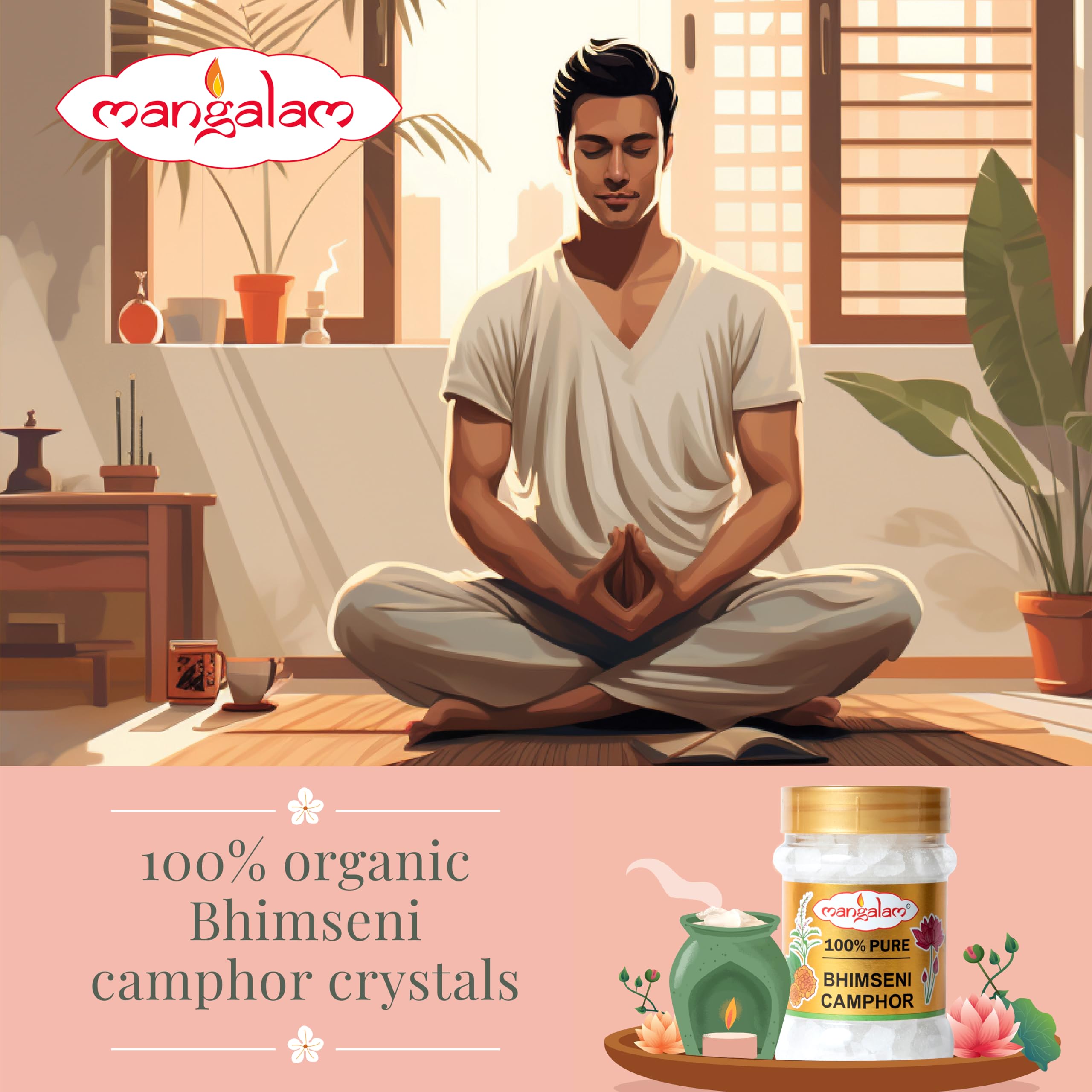 Pure Bhimseni Camphor 100g Jar | 100% Organic & Natural | Puja, Aromatherapy, Meditation, Home Fragrance | Long-Lasting Sweet Scent for Spiritual Ceremonies, Stress Relief & Air Purification