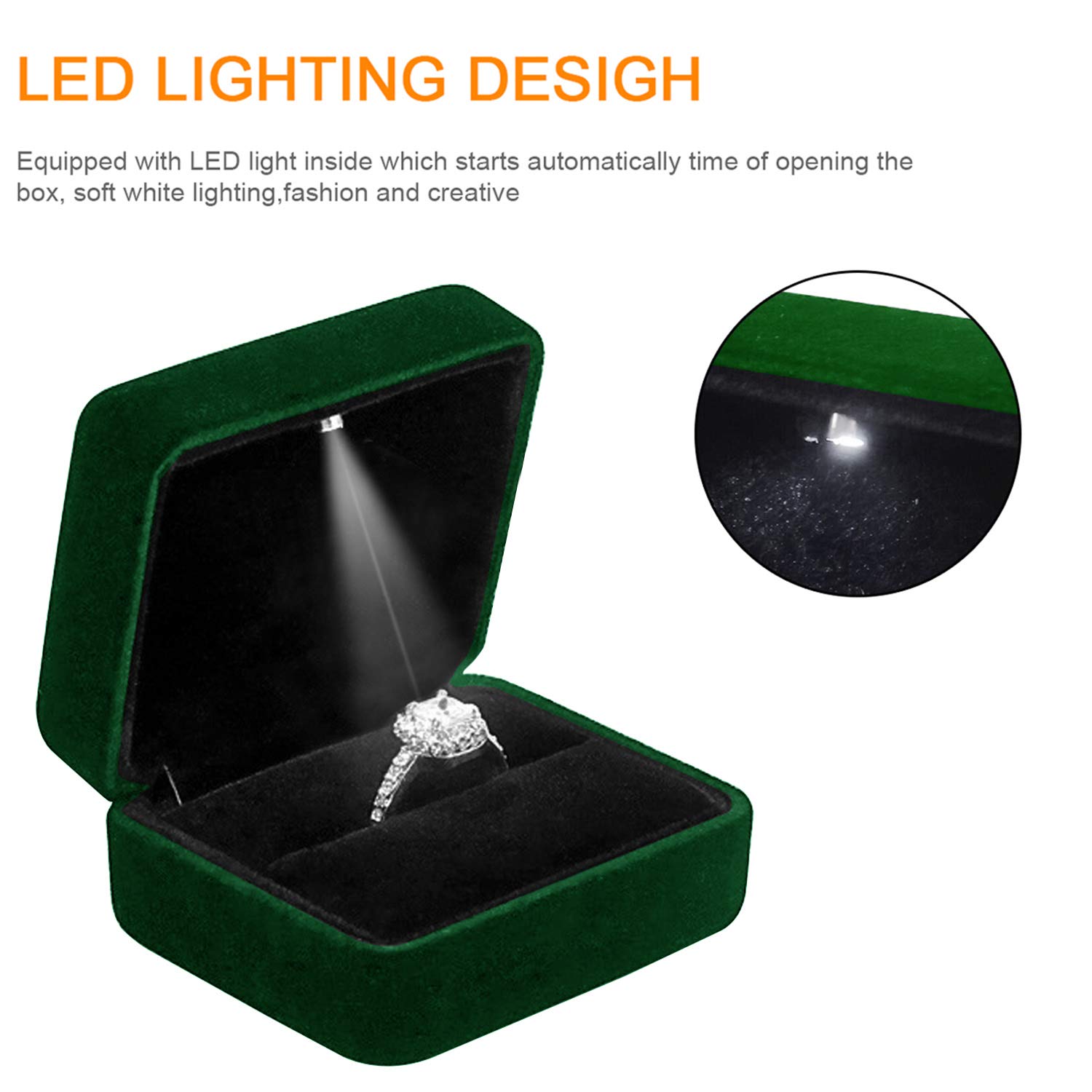 GBYAN LED Light Ring Box - Velvet Jewelry Gift Box for Engagement, Wedding, Proposal - Perfect for Rings, Necklaces, Earrings Storage & Presentation