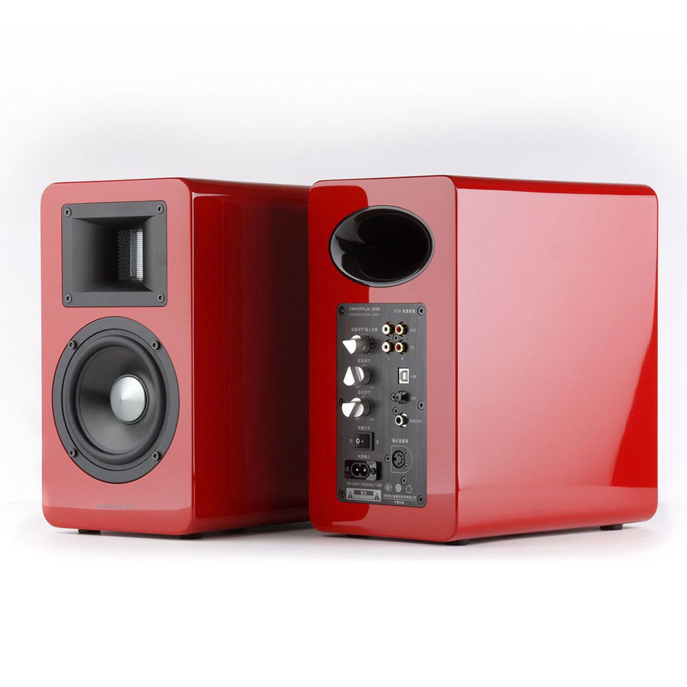 Airpulse A100 Active Wireless Bookshelf Speakers with WiiM Mini (Red) - High-Fidelity Audio for Home Theater, Gaming & Music Streaming