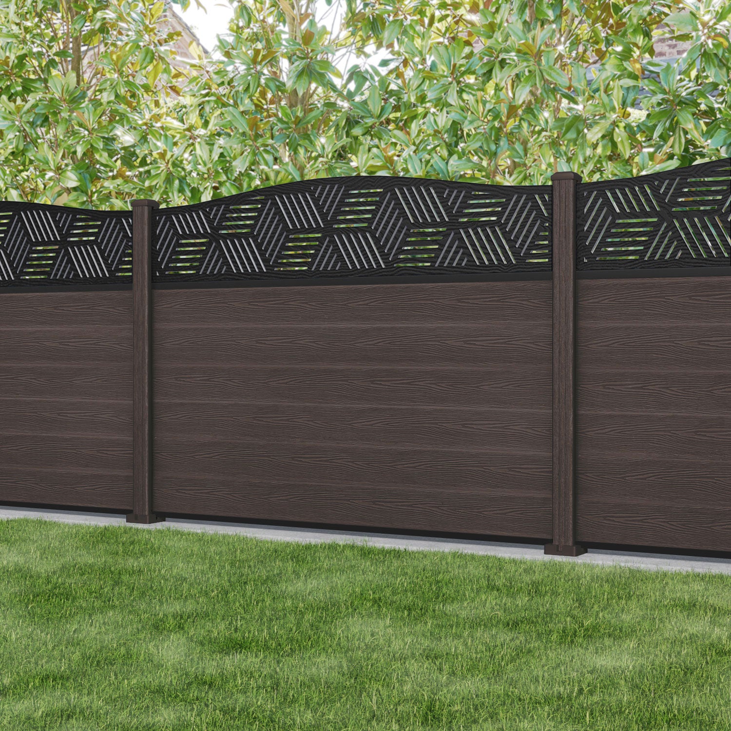 Classic Cubed Curved Top Fence Panel - Mid Brown Composite Wood Privacy Fence for Backyard, Garden, and Outdoor Decoration | Durable Weather-Resistant Design