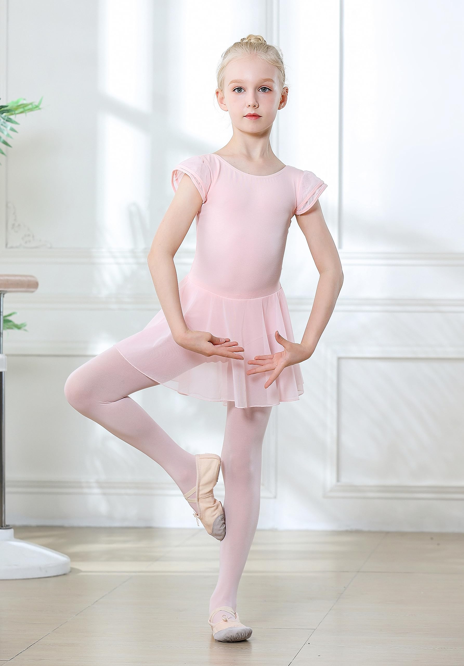 DIPUG Girls Ballet Leotard with Skirt - Toddler Dance Leotard with Flutter Sleeves & Criss-Cross Back - Perfect for Ballet Class, Recital & Dance Performance